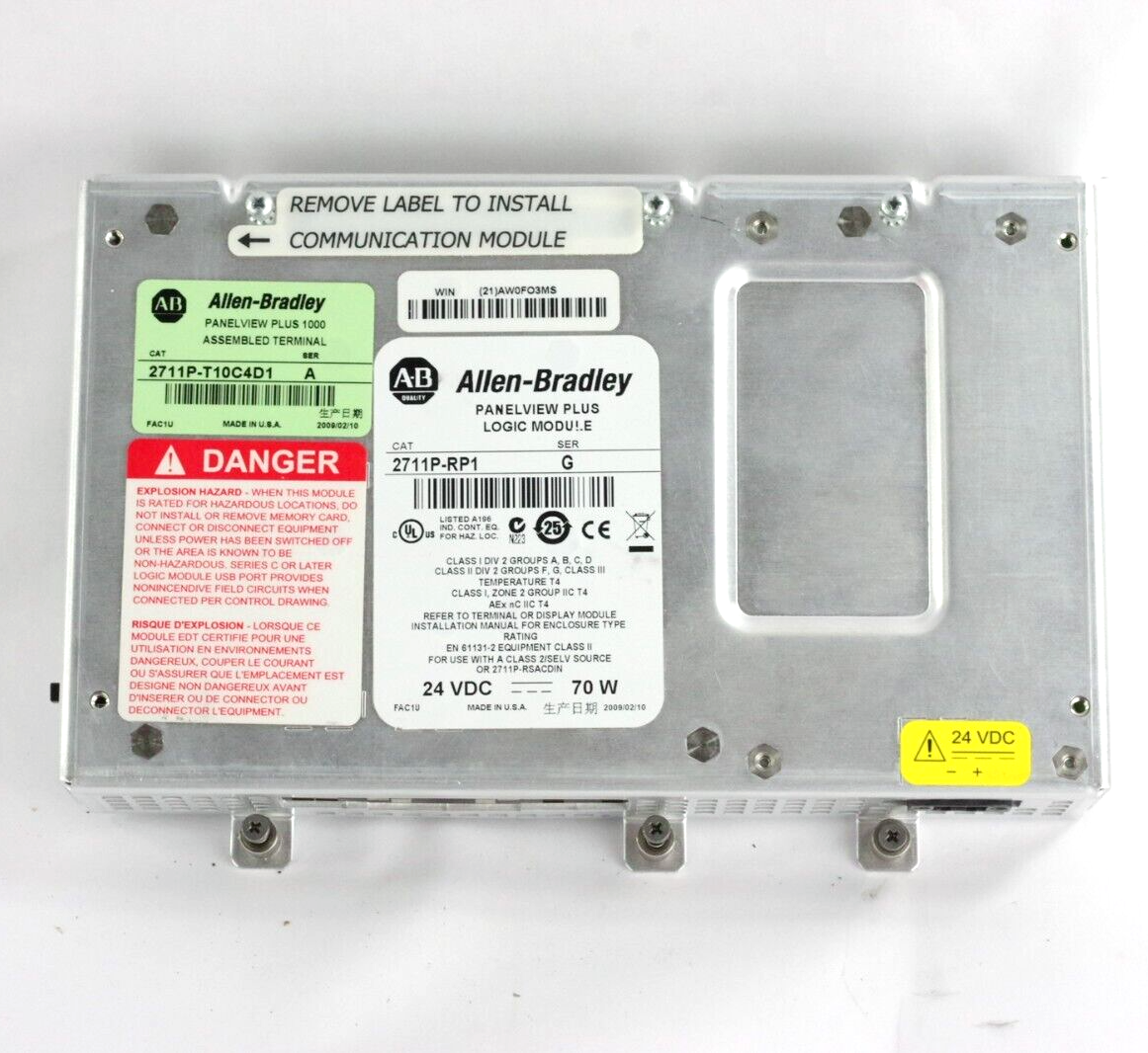 2009 Allen Bradley 2711P-RP1 Ser G Panelview 1000 Logic Module 2711PRP1 /G