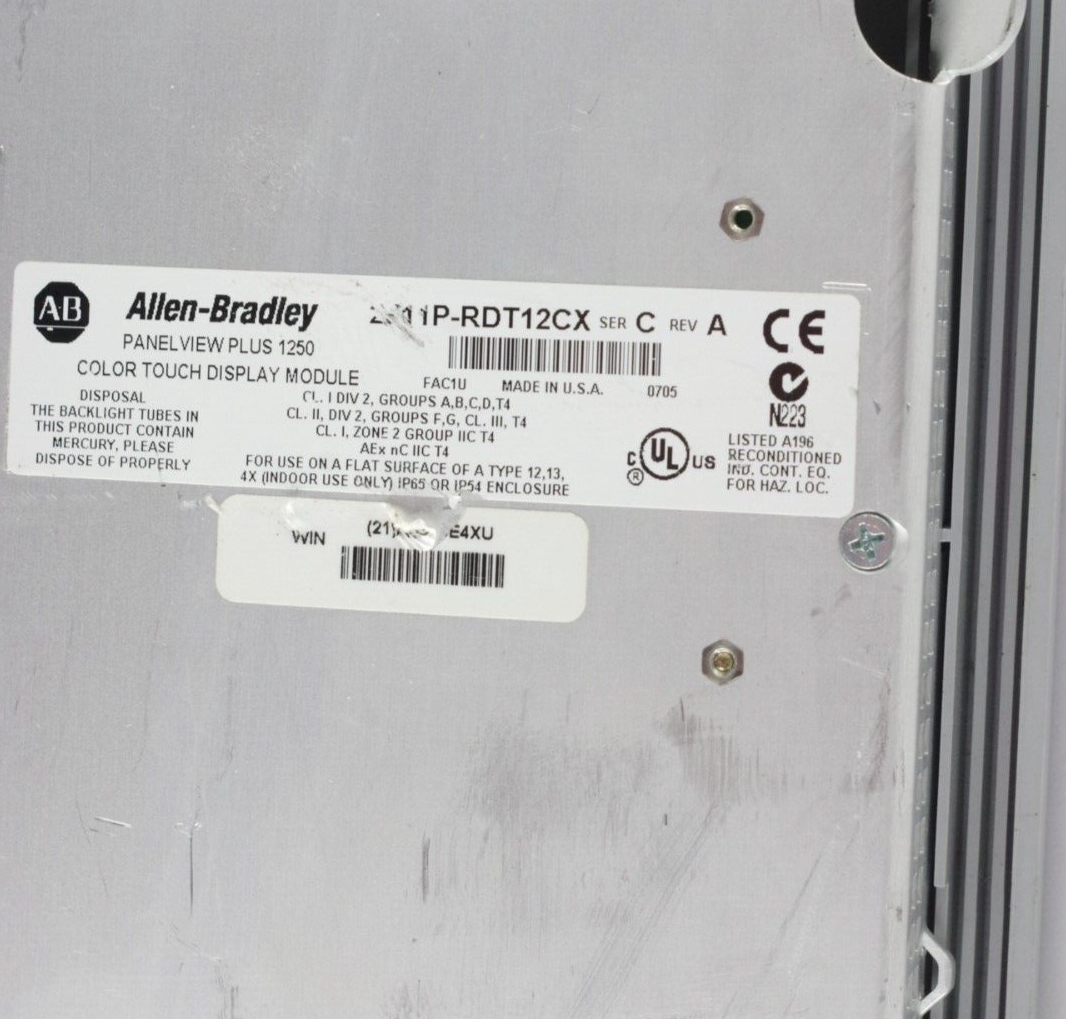 Allen Bradley 2711P-RDT12CX /C Rev A PanelView Plus 1250 Display - New Overlay