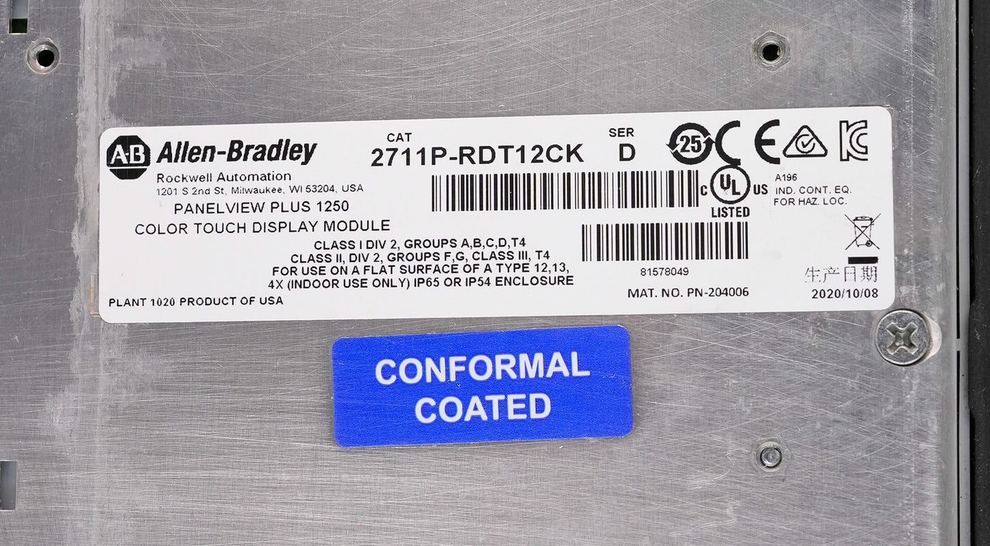 Allen Bradley 2711P-RDT12CK /D PanelView Plus 1250 12.1" Color/Touch Display