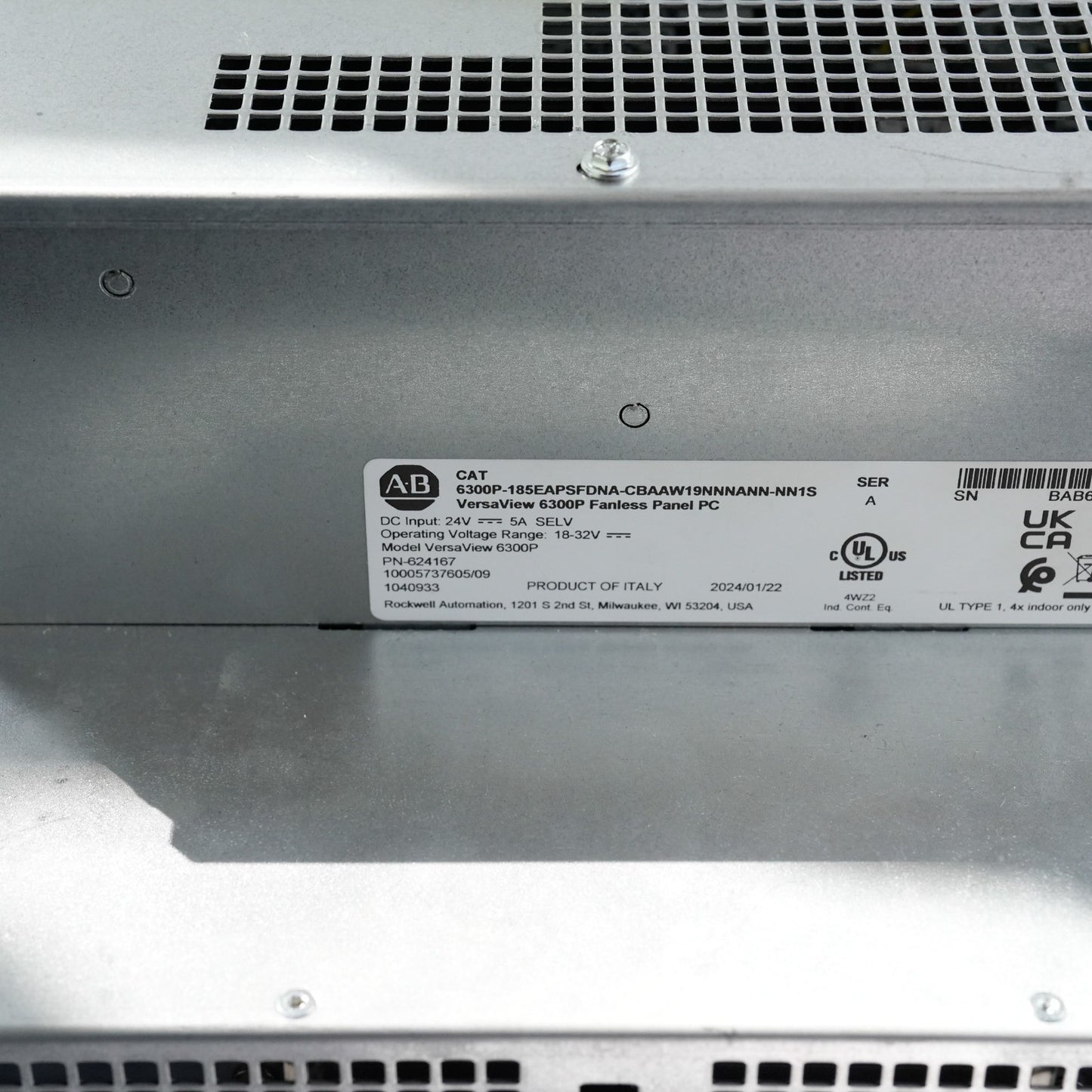 Allen Bradley VersaView 6300P 6300P-185EAPSFDNA-CBAAW19NNNANN-NN1S PC - No HDD