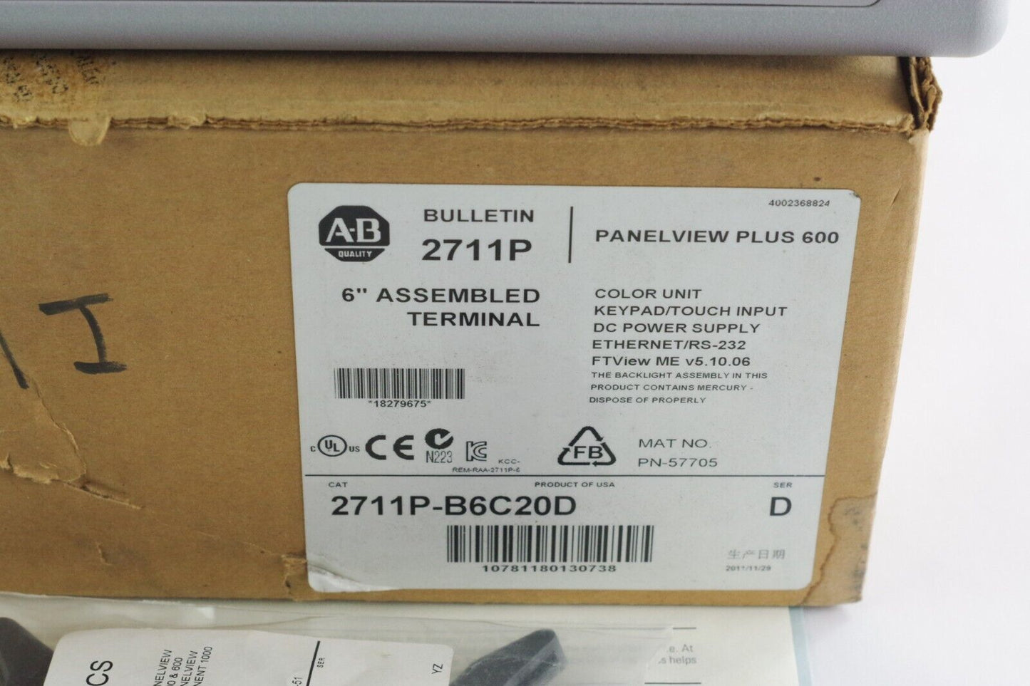 Allen Bradley 2711P-B6C20D /D Ser D PanelView Plus 600 - Open Box
