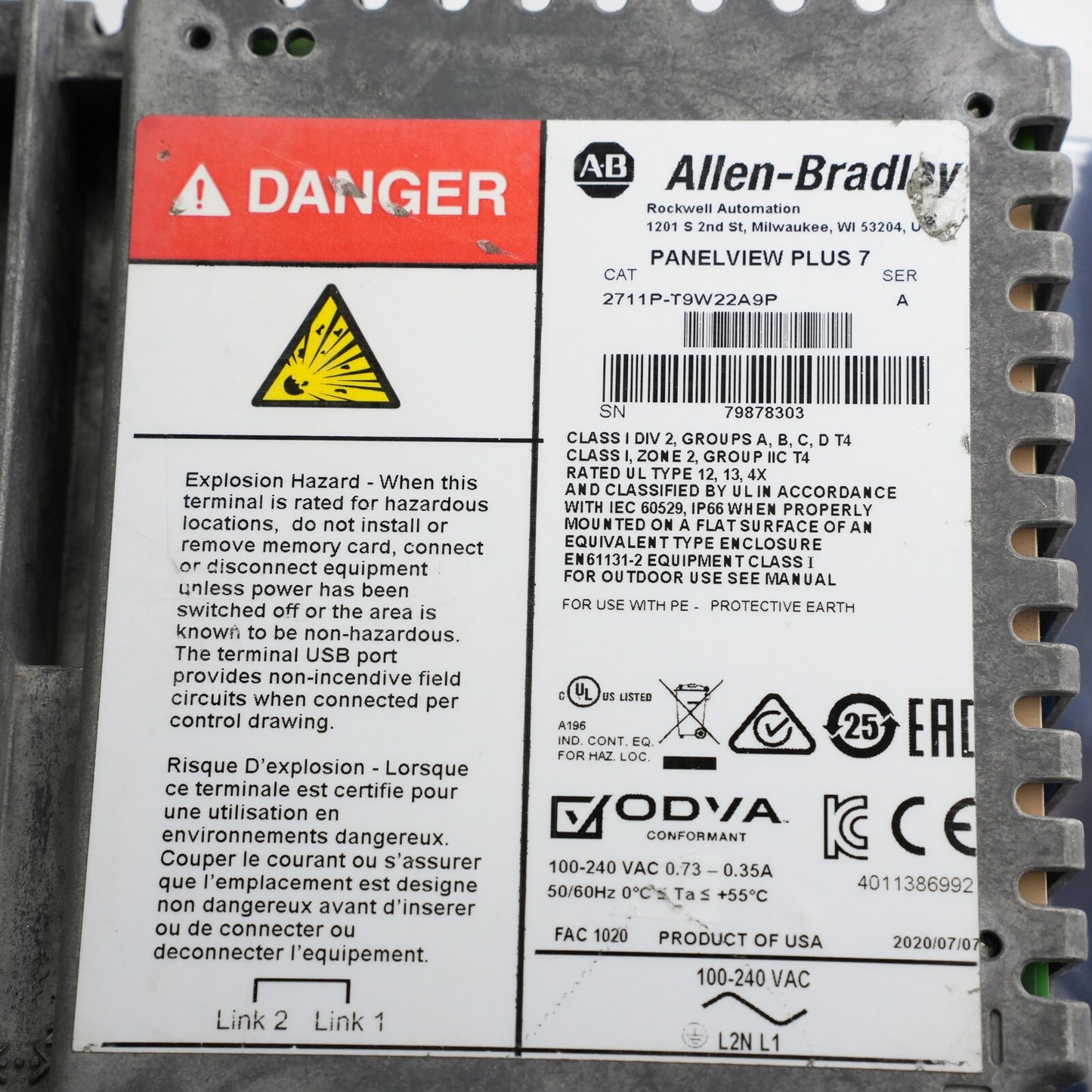 Allen Bradley PanelView Plus 7 AC 120v Logic Module 2711P-T9W22A9P T15W22A9P /A