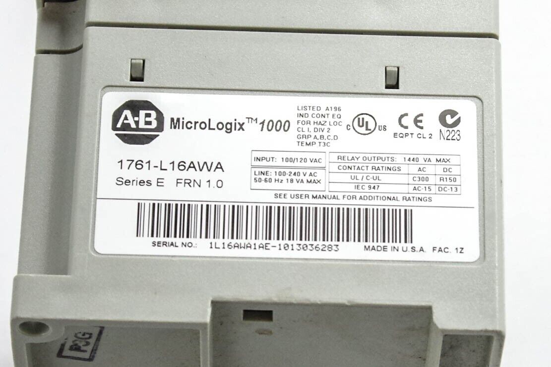 Allen-Bradley 1761-L16AWA / 1761L16AWA Ser E MicroLogix 1000 PLC Controller 120V