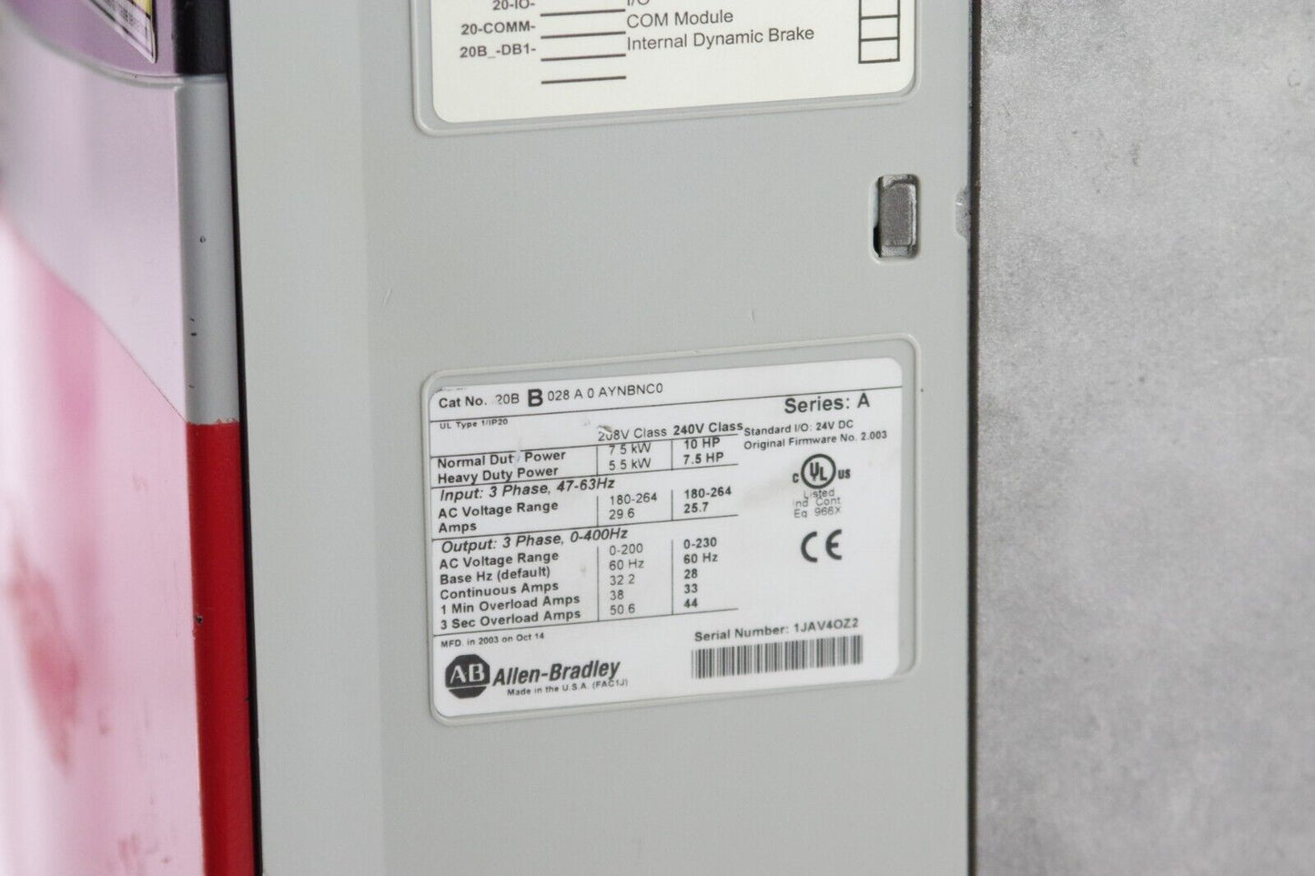 Allen Bradley PowerFlex 700 10HP VFD 20BB028A0AYNBNC0 240V + 1 Year Warranty