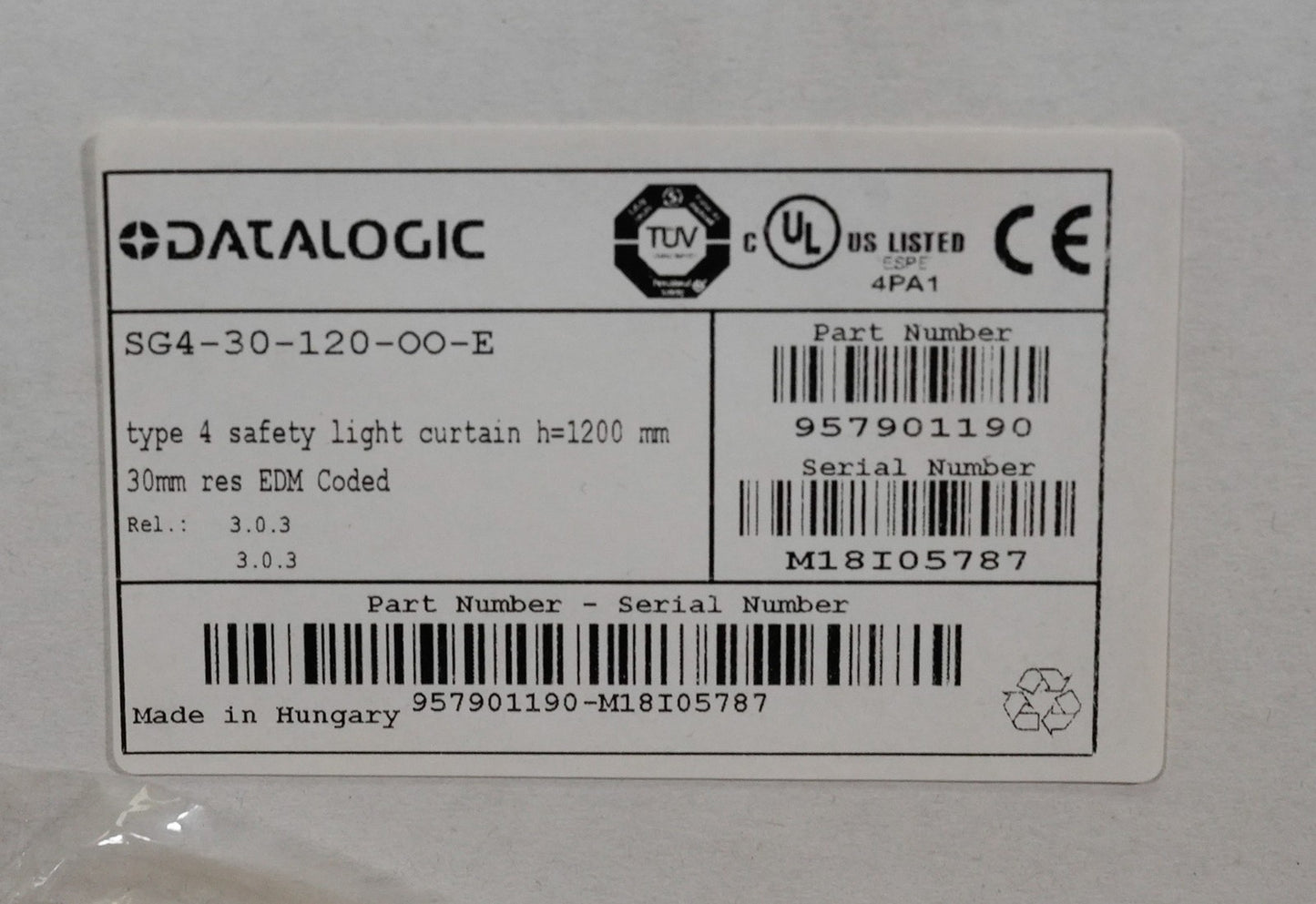 Datalogic SG4-30-120-OO-E Safety Light Curtain sender/receiver SG4-30-120-00-E