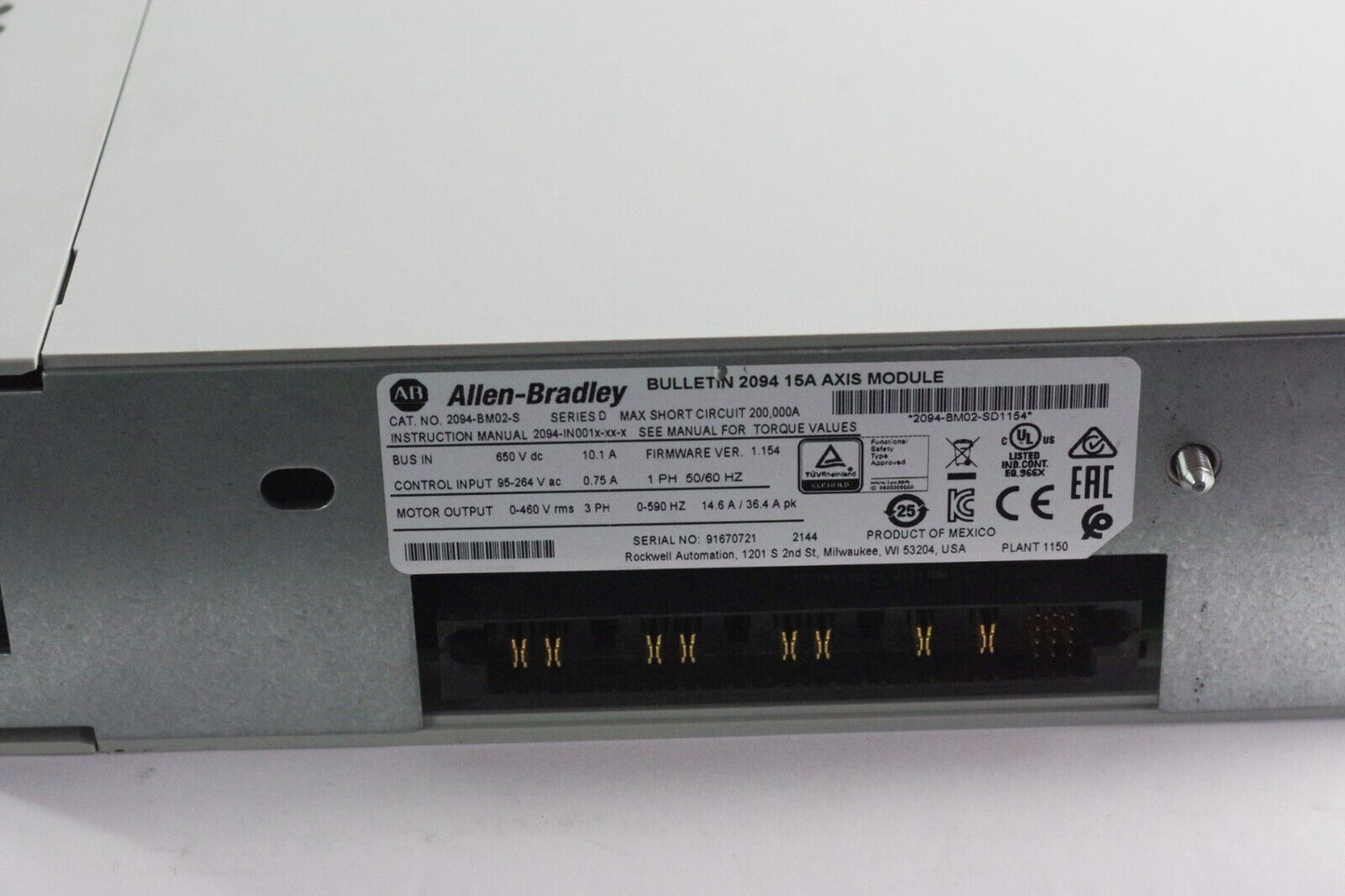 Allen Bradley 2094-BM02-S Ser D Kinetix 6000 2094 15A Axis Module - Installed