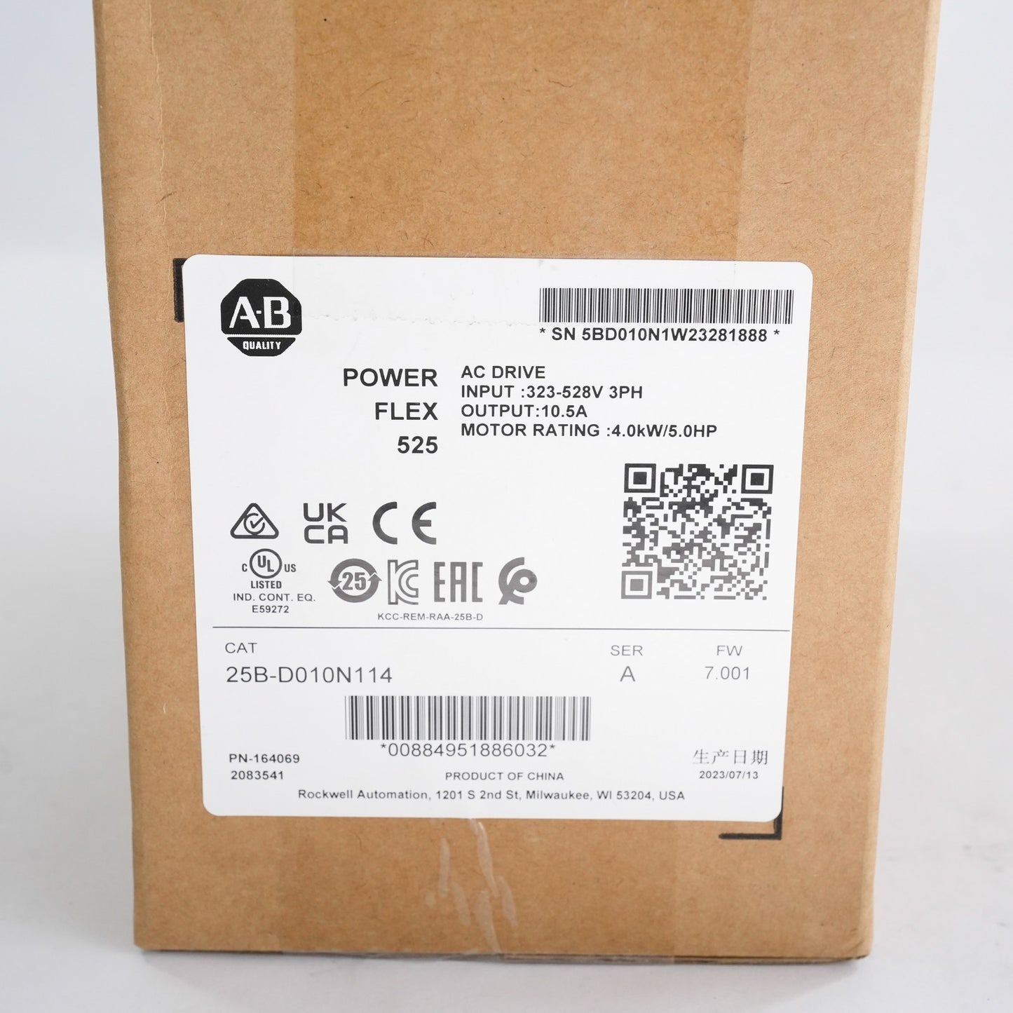 Allen Bradley 25B-D010N114 /A PowerFlex 525 4kW 5Hp AC Drive - Sealed Surplus