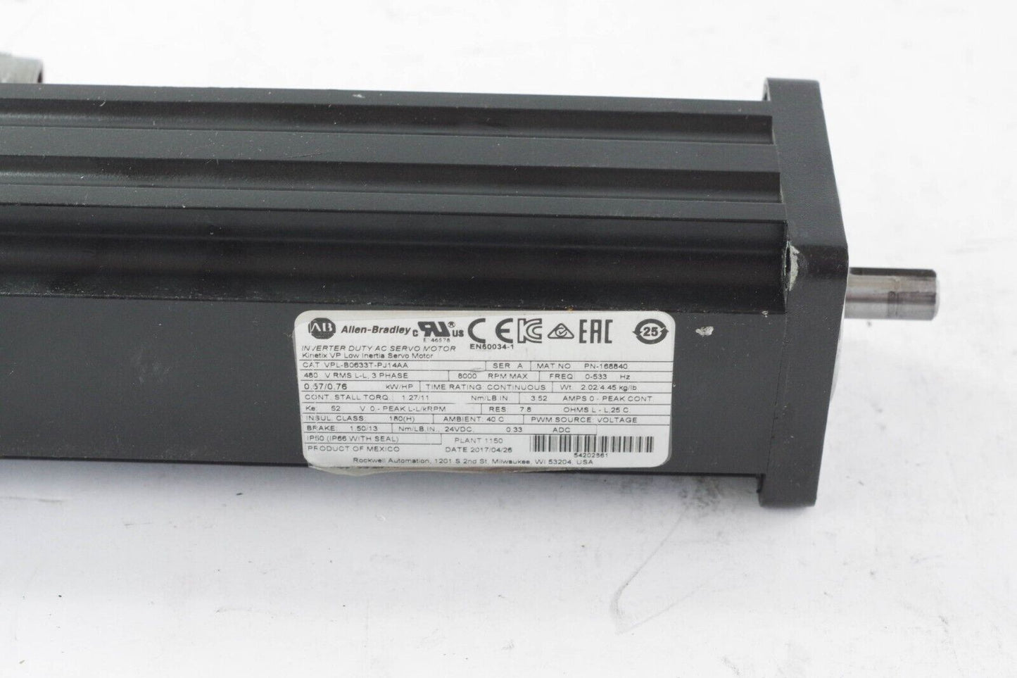 ALLEN BRADLEY VPL-B0633T-PJ14AA / VPLB0633TPJ14AA Kinetix VP AC Servo Motor