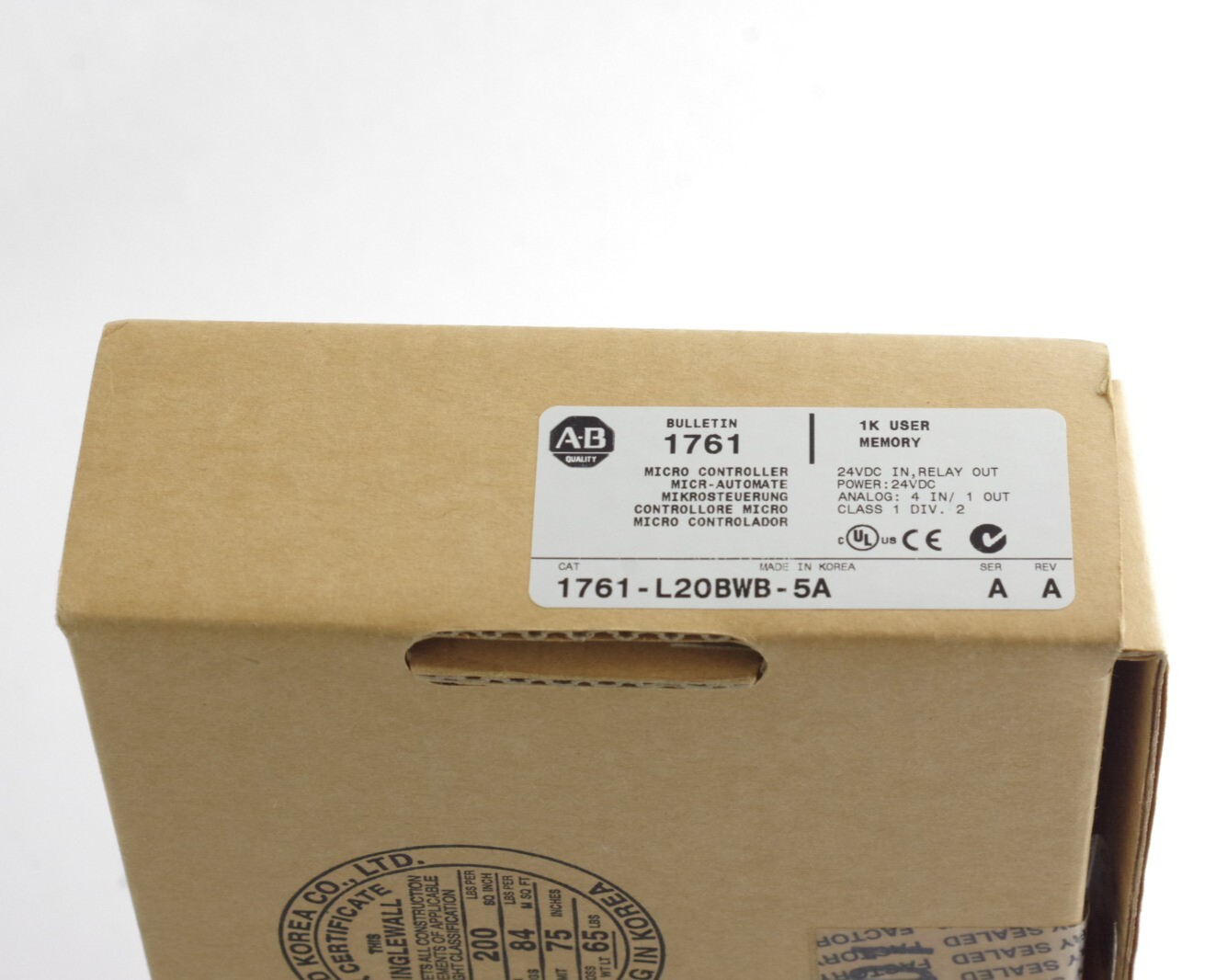 Allen Bradley 1761-L20BWB-5A /A FRN 1.0 MicroLogix 1000 Controller - Open Box
