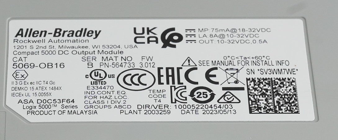 Allen Bradley 5069-OB16 /B FW 3.012 Compact 5000 DC Output Module 5069OB16