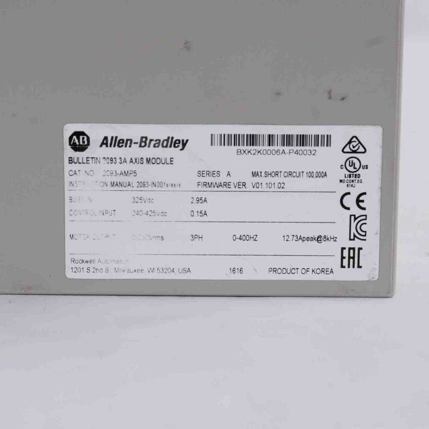 Allen Bradley 2093-AMP5 /A Kinetix 2000 3A Axis Module 3-Ph 2093AMP5 + Warranty