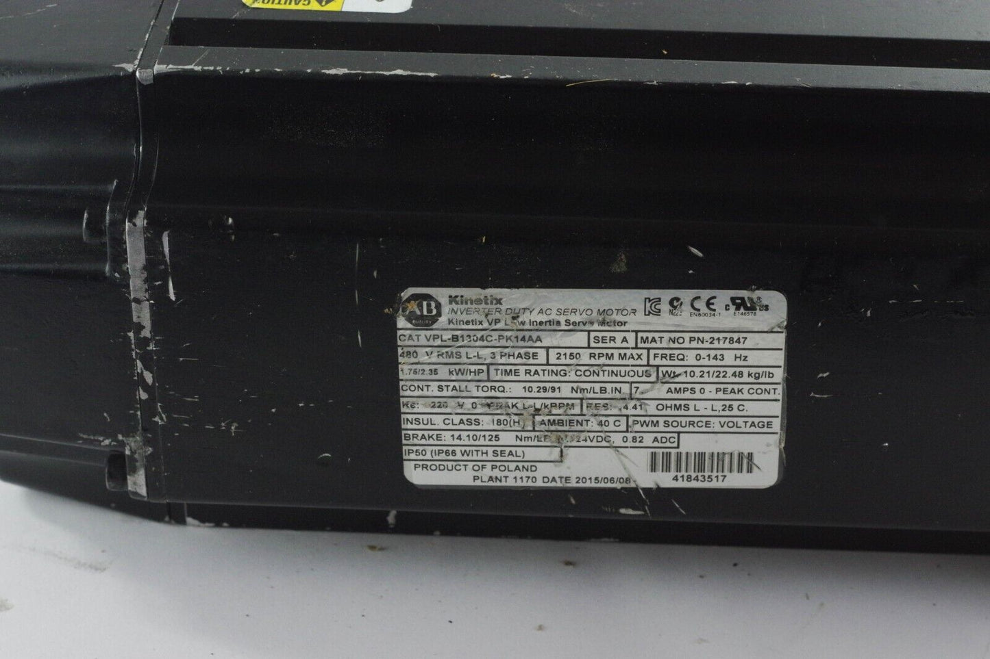Allen Bradley VPLB1304CPK14AA / VPL-B1304C-PK14AA Kinetix AC Servo Motor