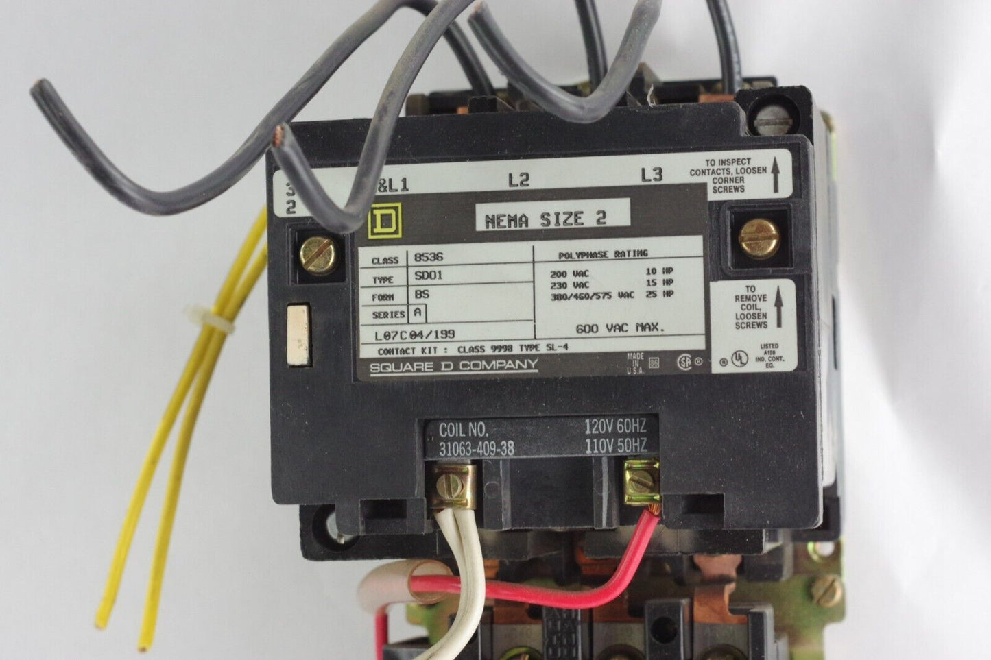 Square D 8536 Motor Starter Type SD01 Coil No. 31063-409-38 120V 60Hz/110V 50Hz