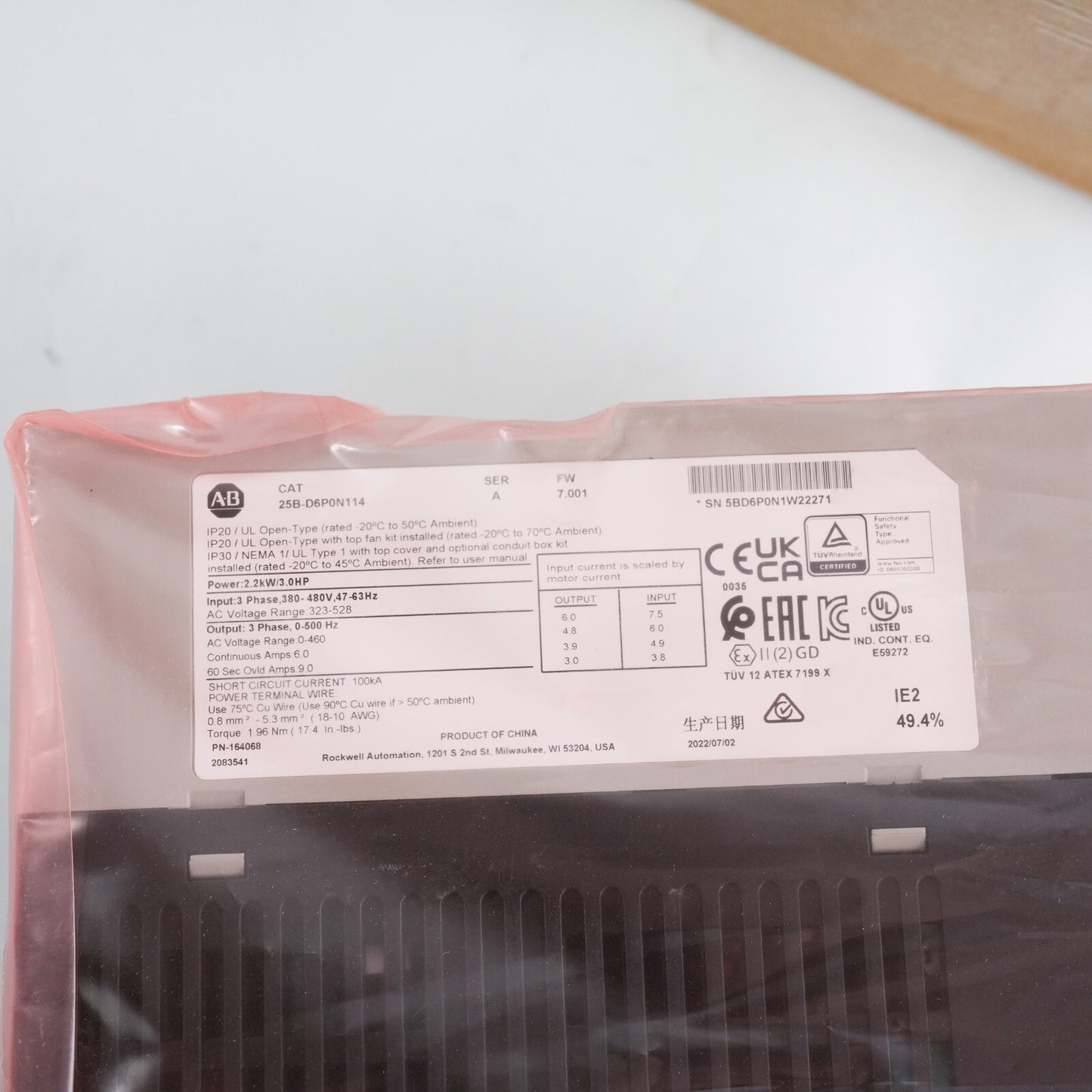 Allen-Bradley 25B-D6P0N114 /A PowerFlex 525 AC Drive 480V 3.0HP - Open Box