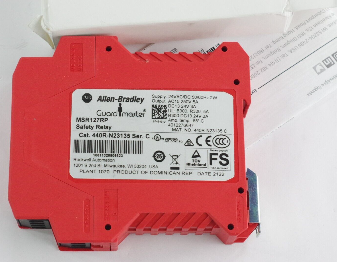 Allen Bradley 440R-N23135 Ser C MSR127RP Safety Relay 2x NC Input 3-Pole Aux 24V
