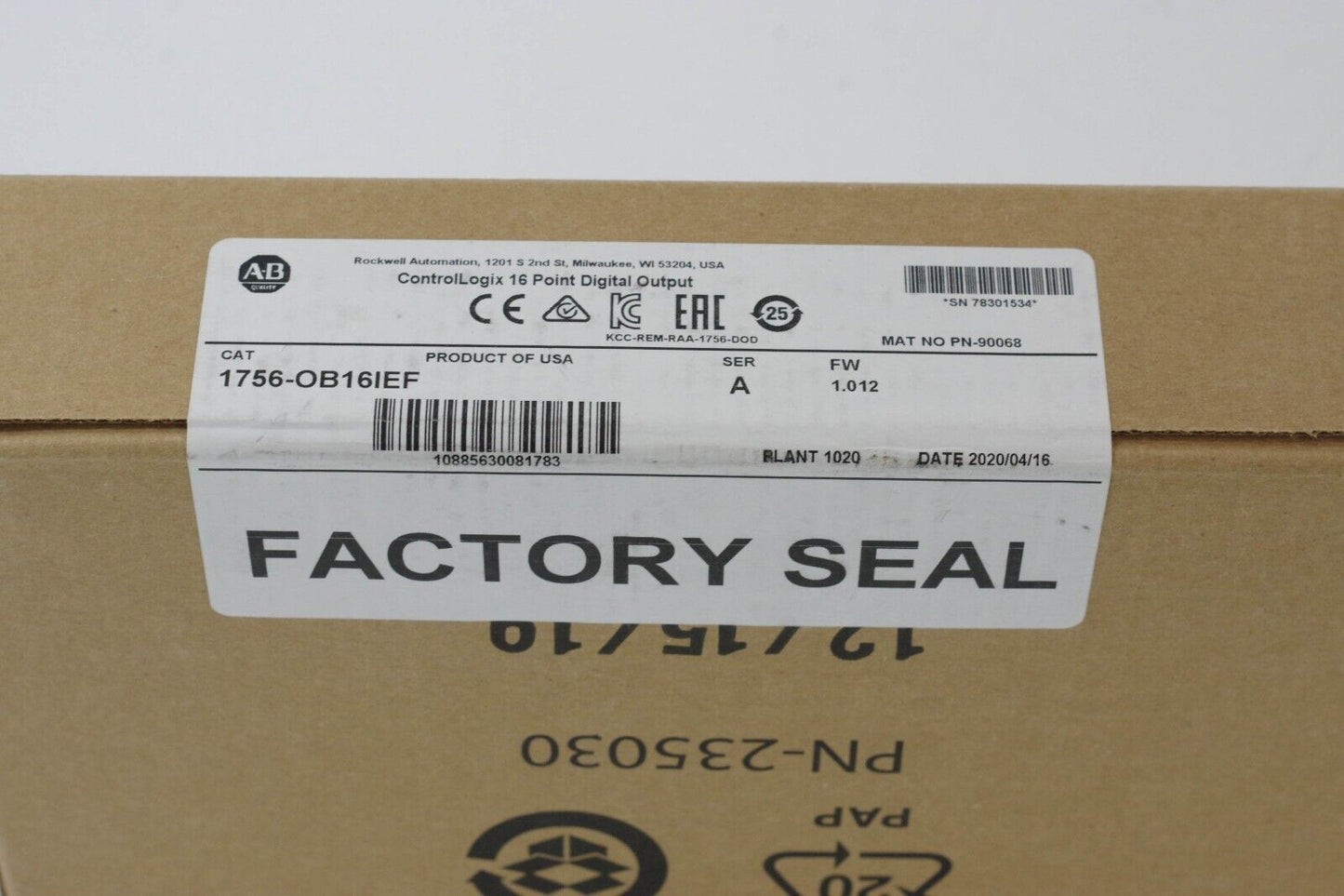 2020 ALLEN BRADLEY 1756-OB16IEF DC 16 PT DIGITAL Module - New Surplus (Sealed)