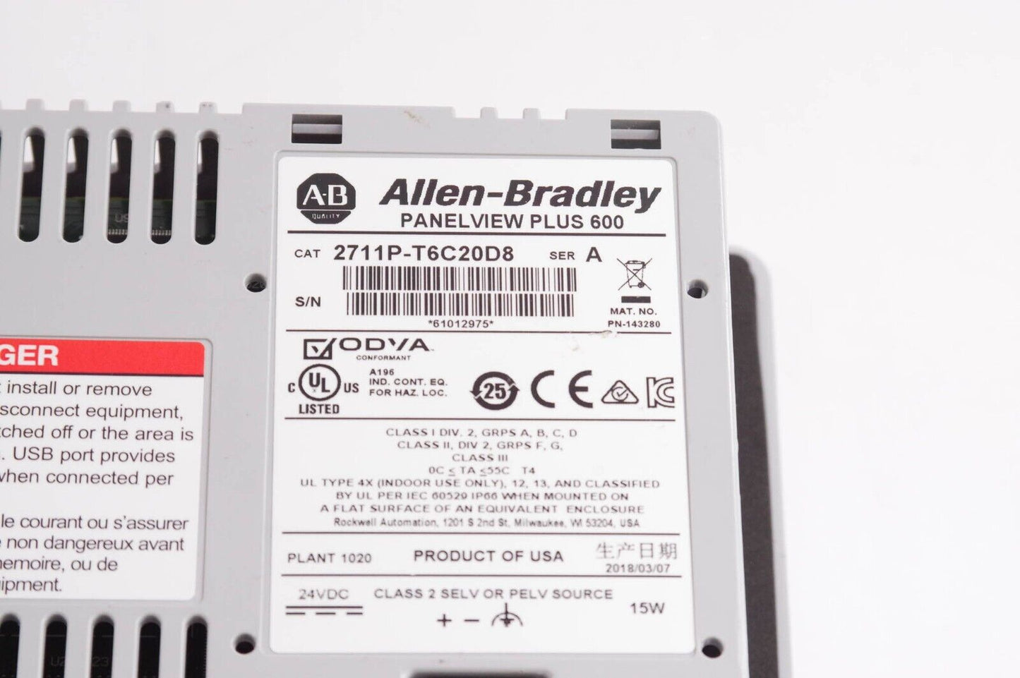Allen-Bradley 2711P-T6C20D8 / 2711P-T6C20D8 Ser A PanelView Plus 600