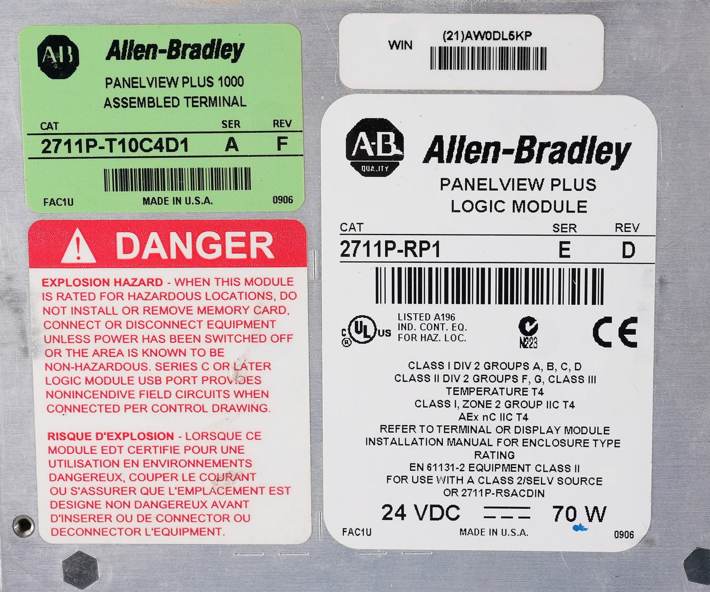 Allen Bradley 2711P-T10C4D1 /A PanelView 1000 Assembled Terminal + RP1/E Logic