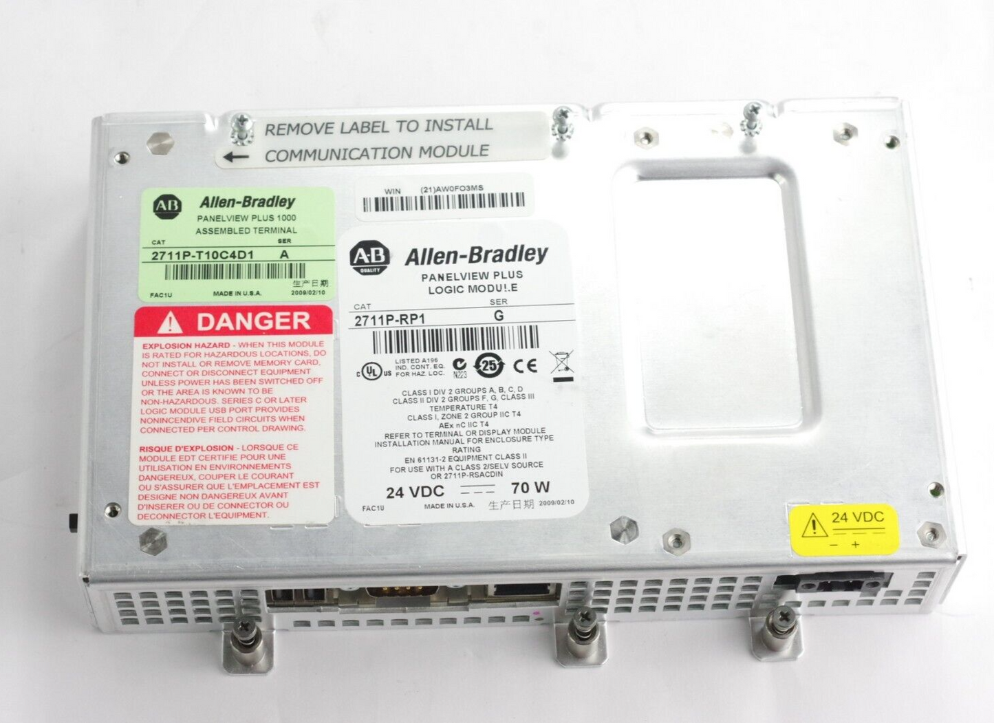 2009 Allen Bradley 2711P-RP1 Ser G Panelview 1000 Logic Module 2711PRP1 /G