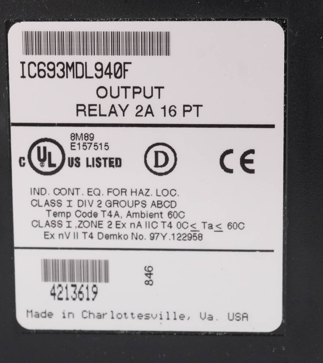 GE FANUC IC693MDL940F Series 90-30 Relay Output Module 2 Amp 16 Point