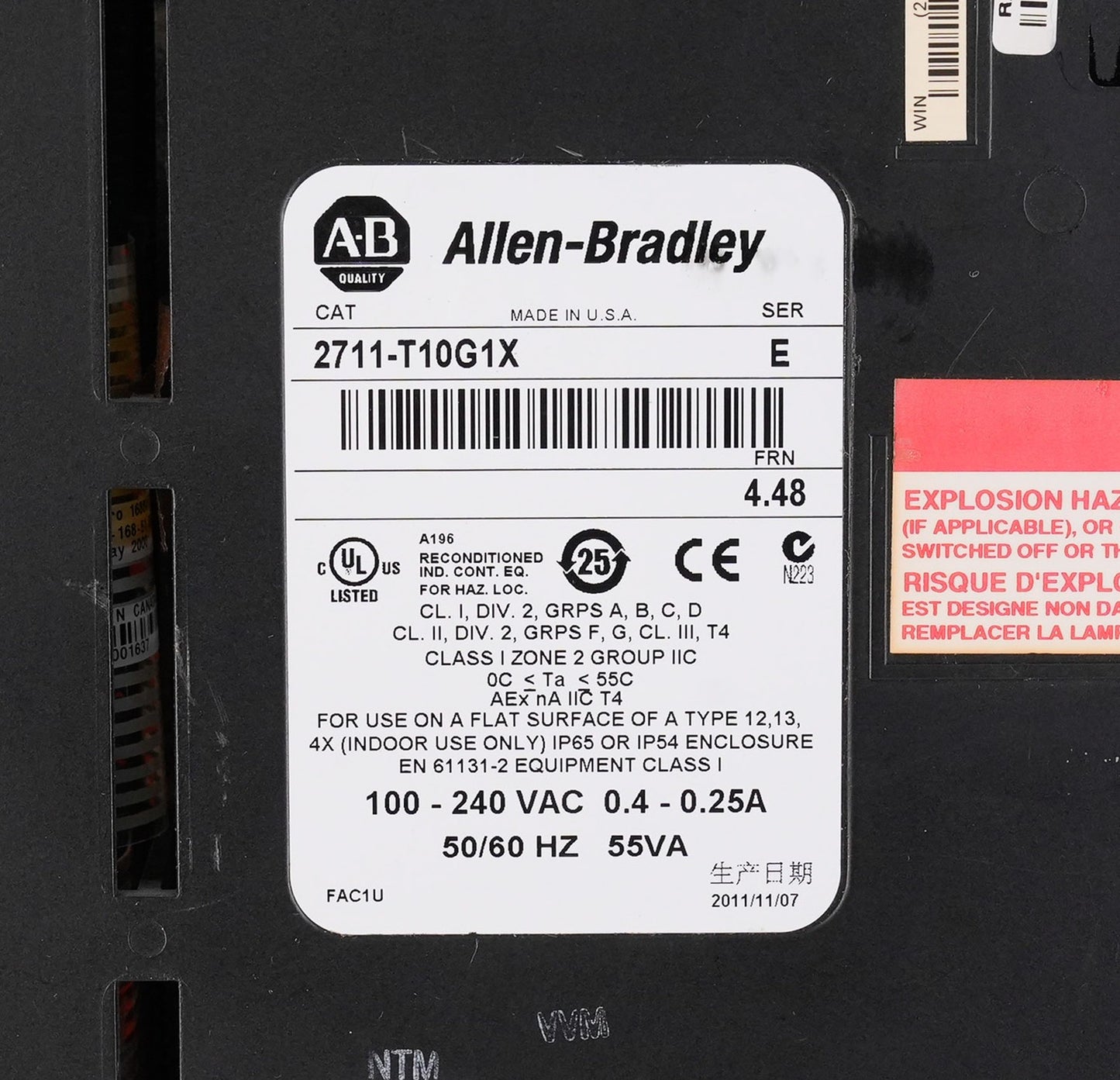 Allen Bradley 2711-T10G1 /E FRN 4.48 PanelView 1000 Touch Display / 2711-T10G1X