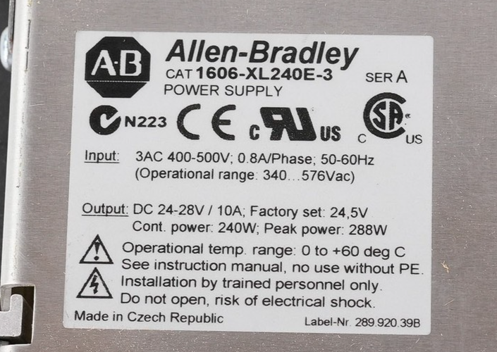 Allen Bradley 1606-XL240E-3 /A Power Supply 400-500V 50/60Hz 1606XL240E3