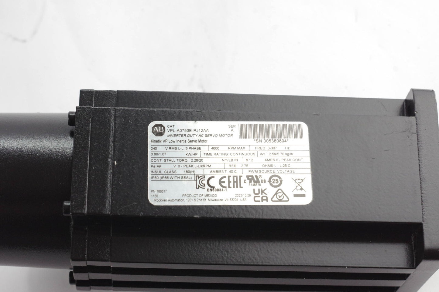 Allen Bradley VPL-A0753E-PJ12AA /A 3-Phase Servo Motor PN-168617 - New No Box