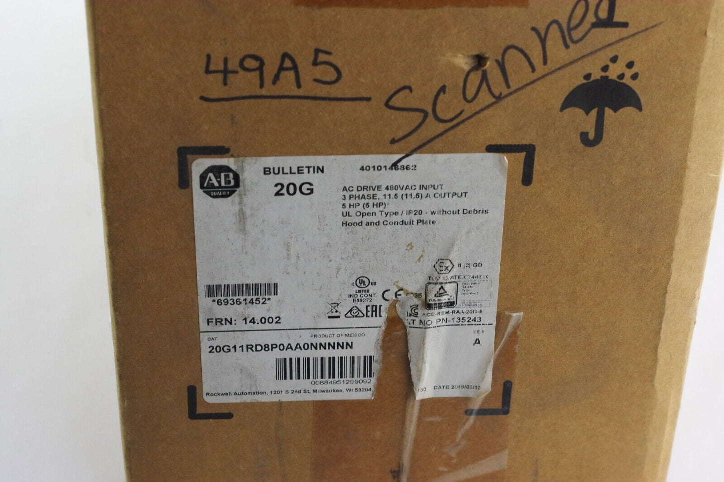 Allen Bradley 20G11RD8P0AA0NNNNN Ser A PowerFlex 755 AC Drive 5hp