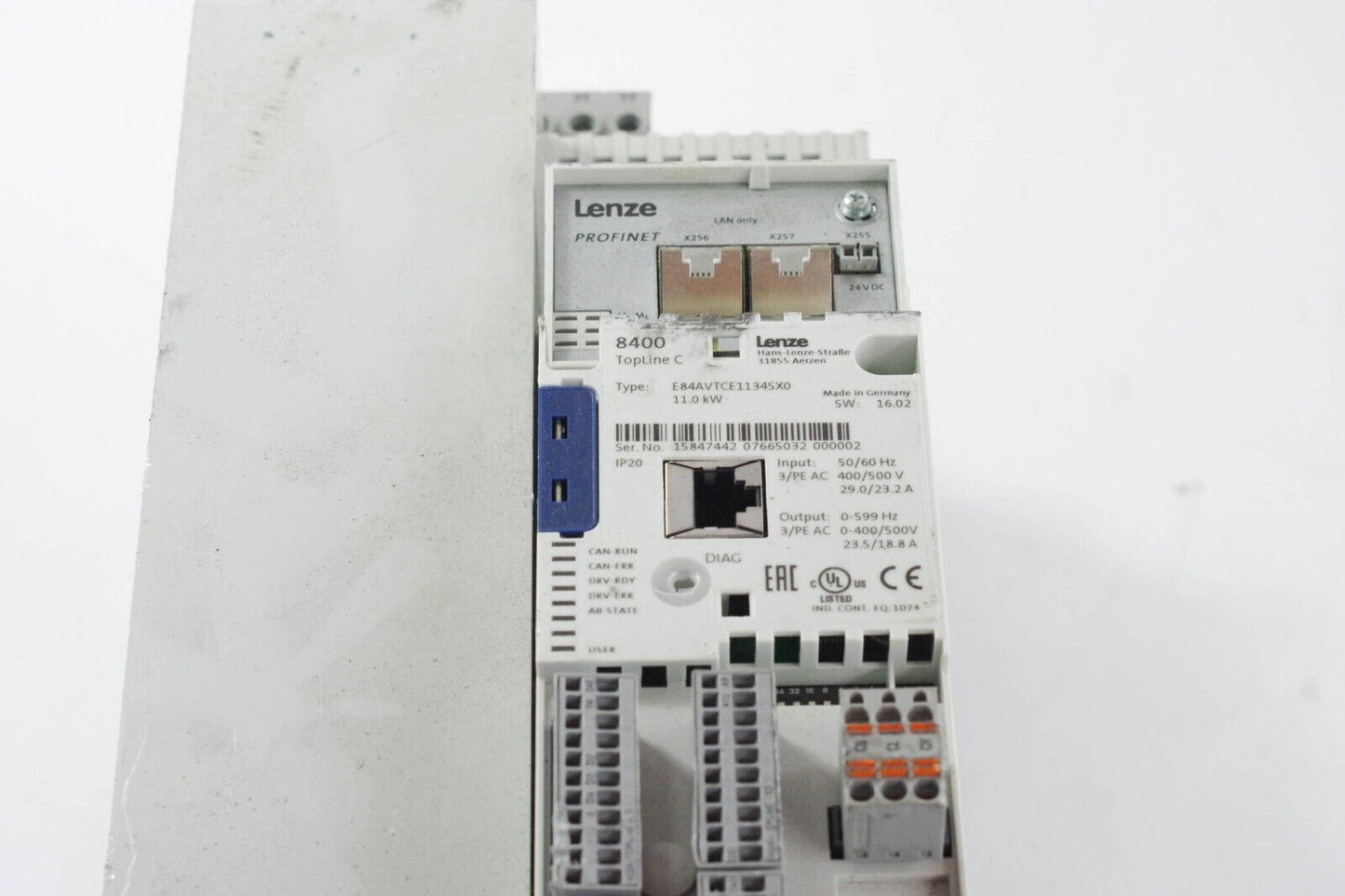 Lenze E84AVTCE1134SX0 Inverter Drive 8400 TopLine C 11.0kW - For Parts / Repair