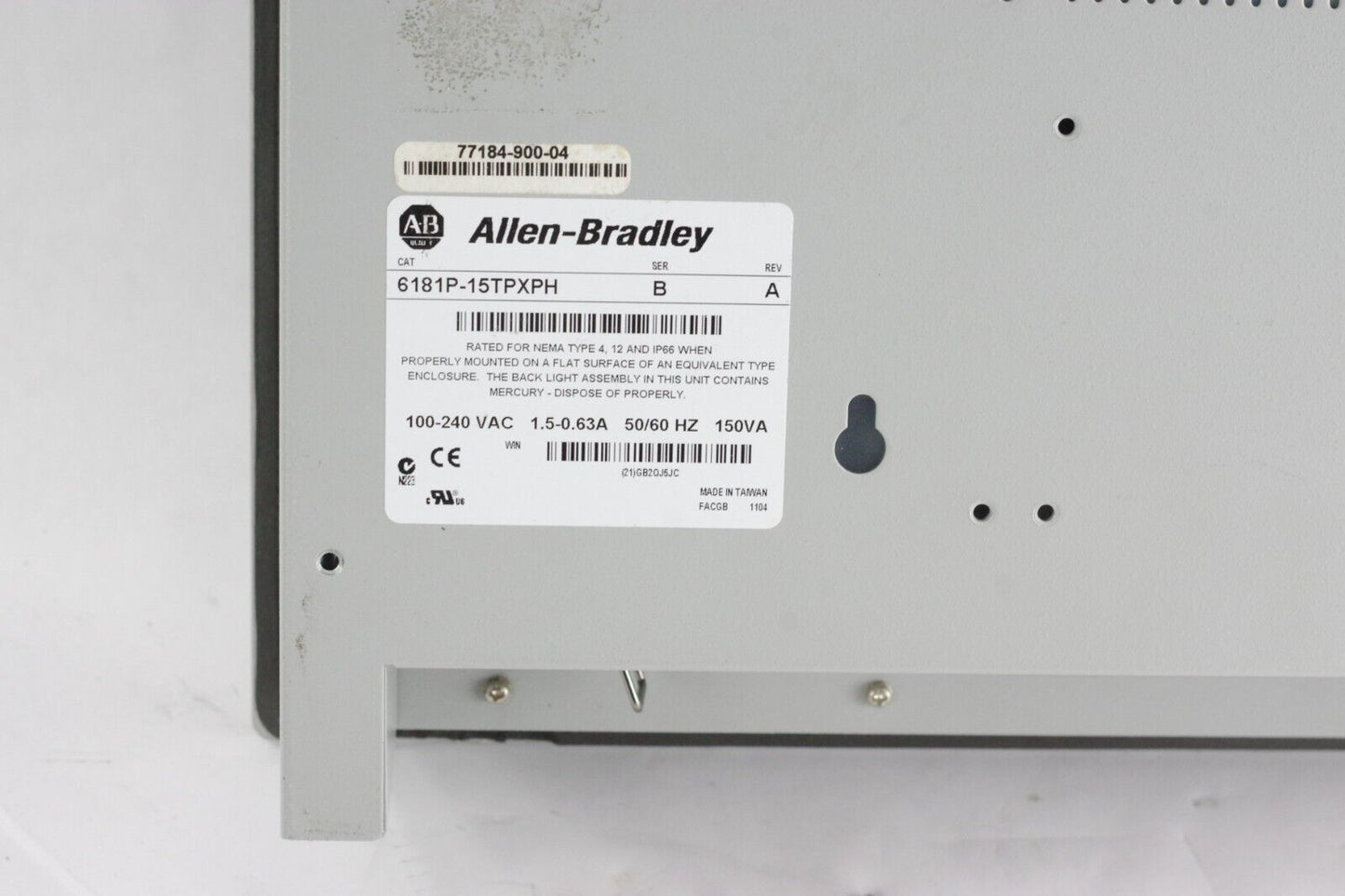 Allen Bradley Versa View 1500P 6181P-15TPXPH/B SER B / REV A with Hard Drive