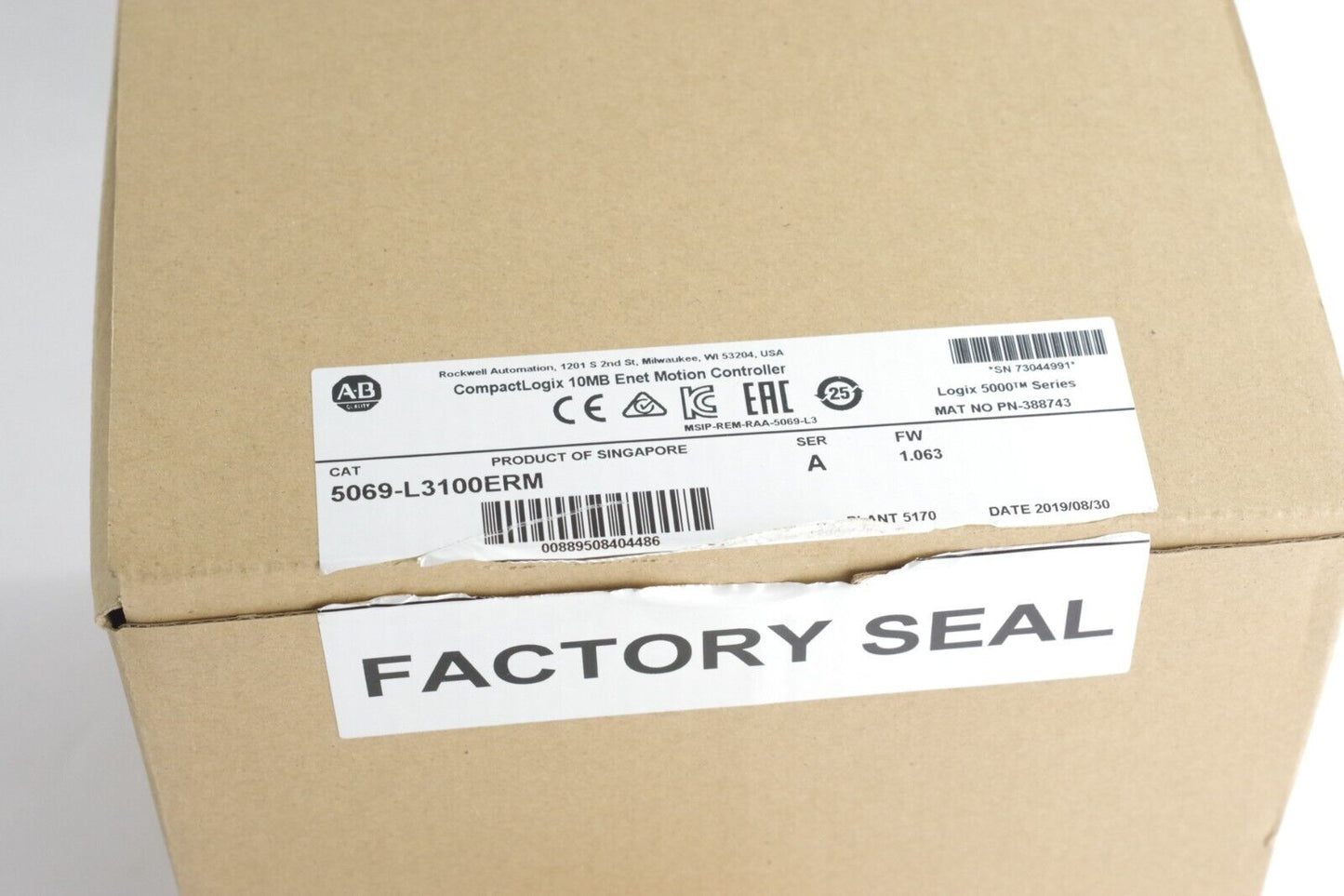 Allen Bradley 5069-L3100ERM /A CompactLogix 10MB Motion Controller - Open Box