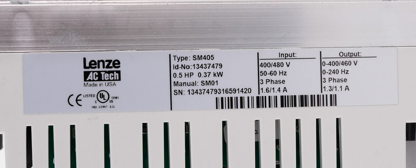 Lenze AC Tech SM405 Inverter Drive 0.5HP 0.37kW 480V 3-Phase - Open Box