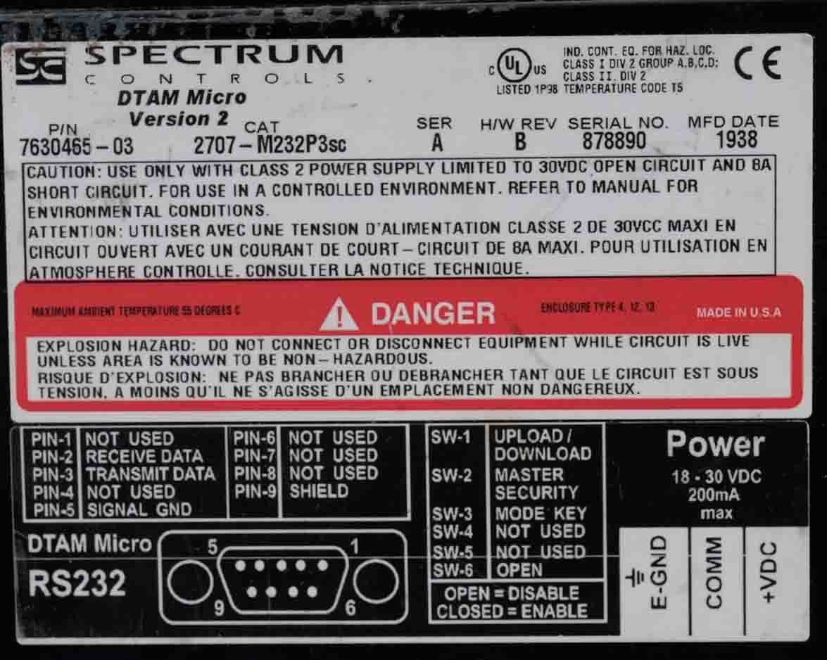 Spectrum Controls 2707-M232P3SC /A DTAM Micro Version 2 Display 2707M232P3SC