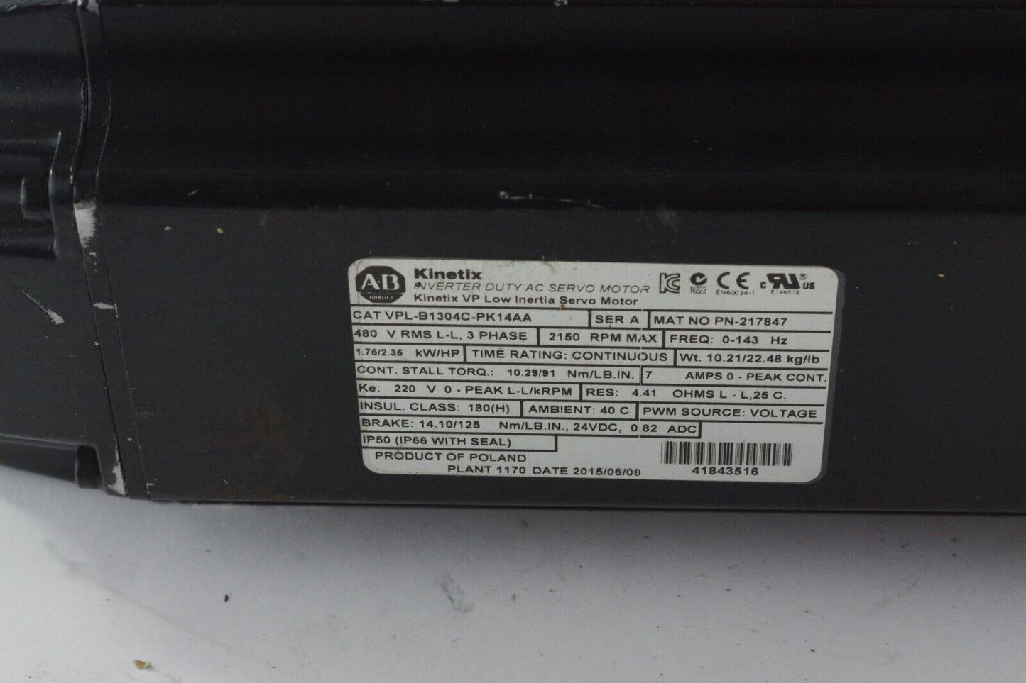 Allen Bradley VPLB1304CPK14AA / VPL-B1304C-PK14AA Kinetix AC Servo Motor