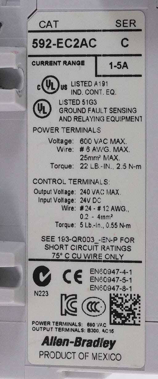 Allen Bradley 592-EC2AC /C E3 Plus Overload Relay DeviceNet 592EC2AC