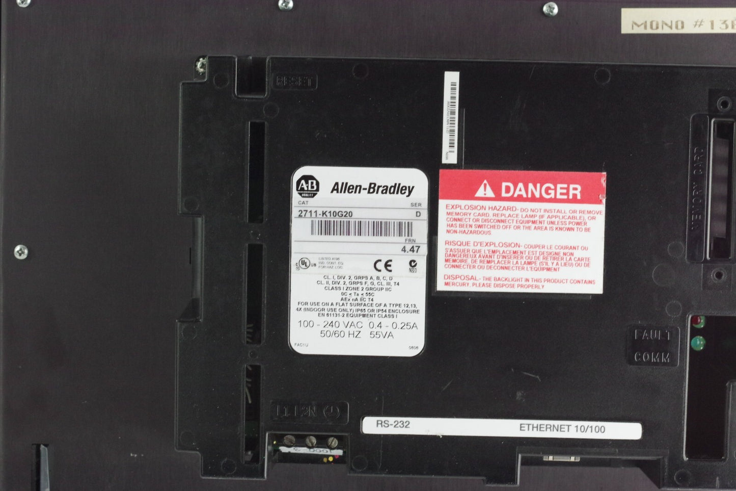 Allen Bradley 2711-K10G20 Ser D FRN 4.47 Panelview 1000 Terminal - Refurbished