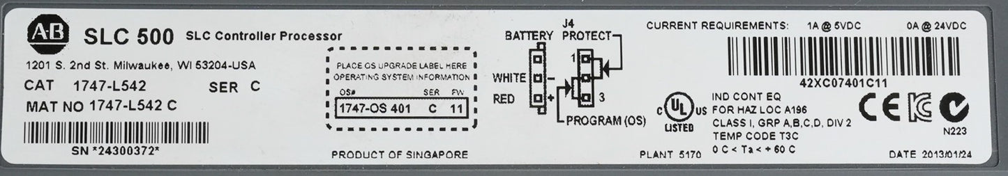 Allen Bradley 1747-L542 /C SLC 500 Processor Module OS401/C + 1747-M12/A