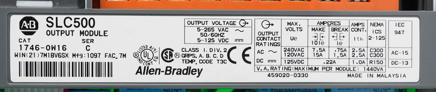 Allen Bradley 1746-OW16 /C SLC500 16-Pt Output Relay Module 1746OW16