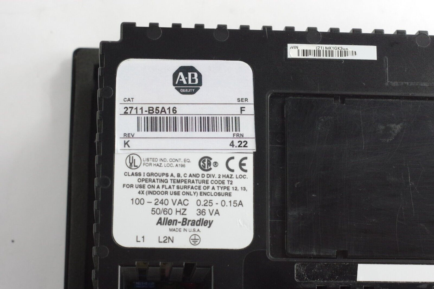 Allen Bradley 2711-B5A16 Ser F Rev K FRN 4.22 PanelView 550 Standard Terminal