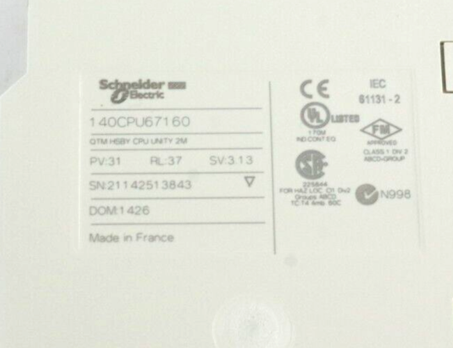Schneider Electric 140CPU67160 Modicon Quantum Unity Processor Module PV31 RL 37