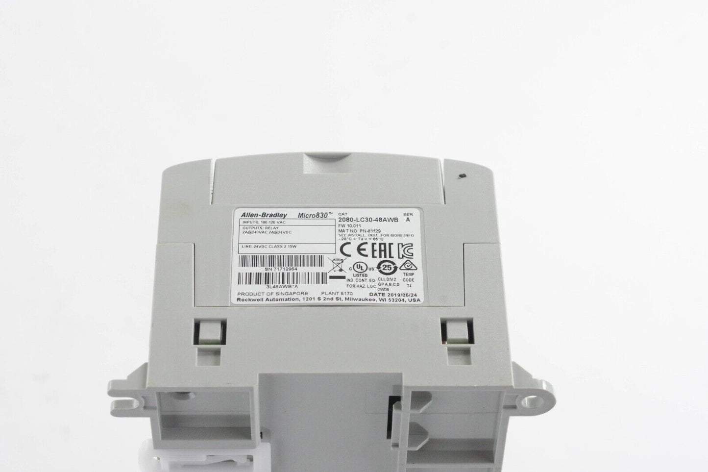 2019 Allen Bradley 2080-LC30-48AWB Ser A Micro830 Controller - No Terminals