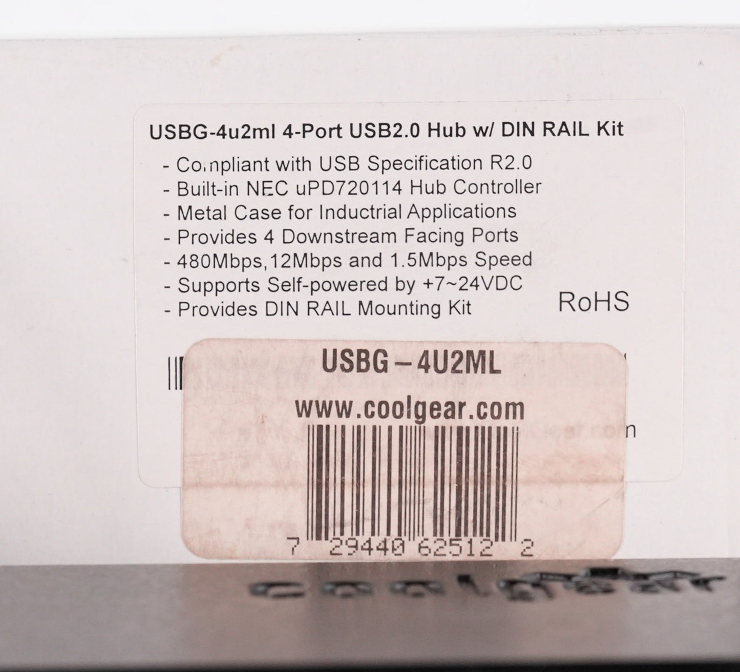 Coolgear USBG-4u2ml 4-Port USB 2.0 High Speed Industrial Metal Hub - Open Box