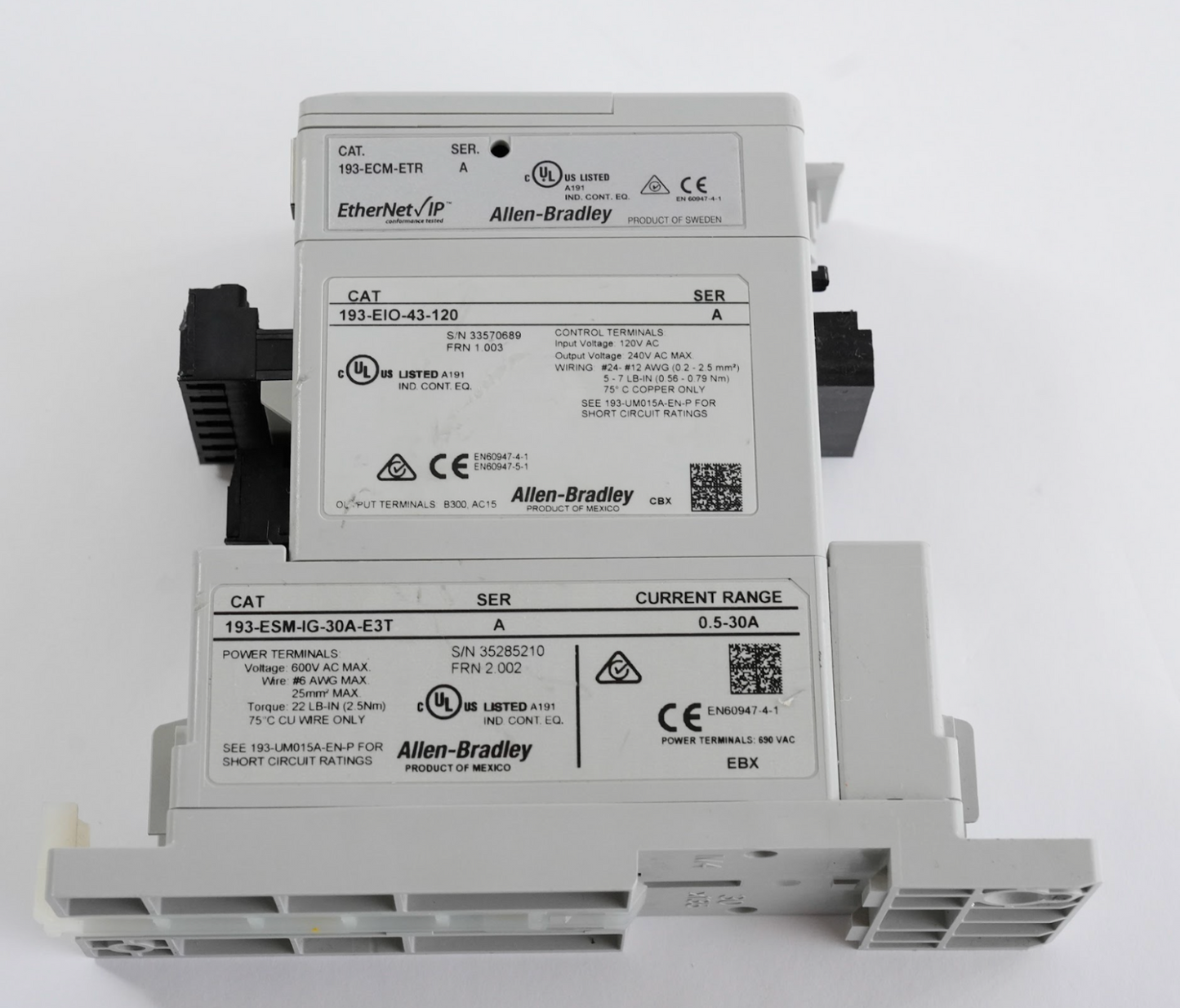 Allen Bradley Control Module 193-ESM-IG-30A-E3T + 193-EIO-43-120 + 193-ECM-ETR