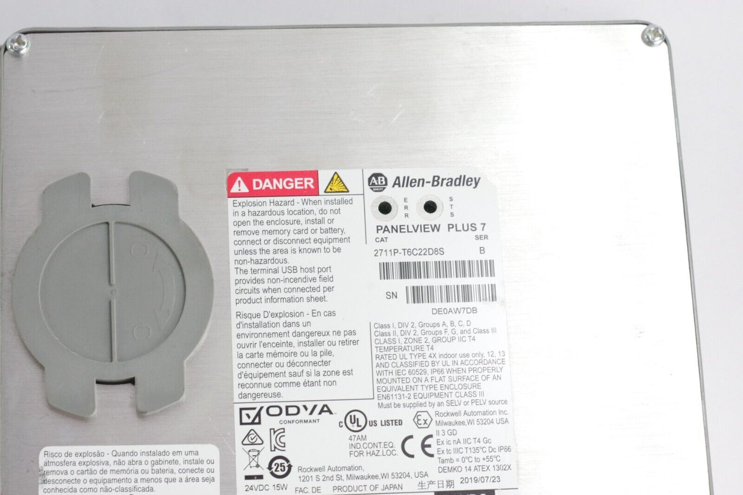 Allen Bradley 2711P-T6C22D8S Ser B Panelview Plus 7 Interface Terminal