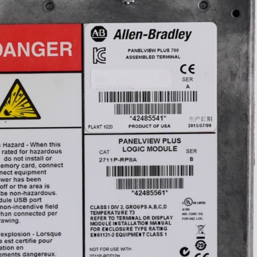 Allen Bradley 2711P-RP8A /B PanelView Plus Logic Module 2711PRP8A Series B + WTY