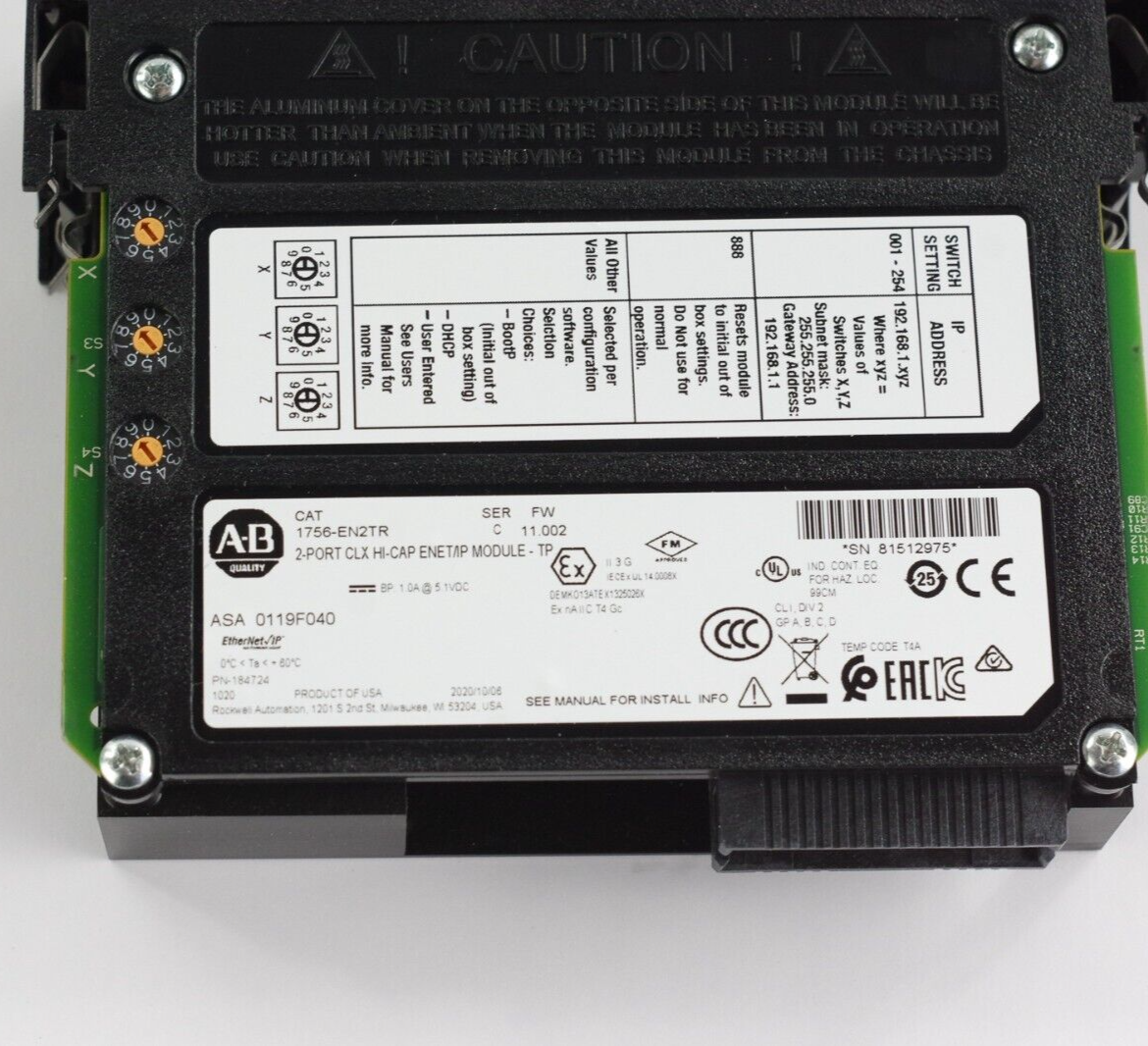 Allen Bradley 1756-EN2TR Ser C ControlLogix 2-Port Ethernet Module - No Box