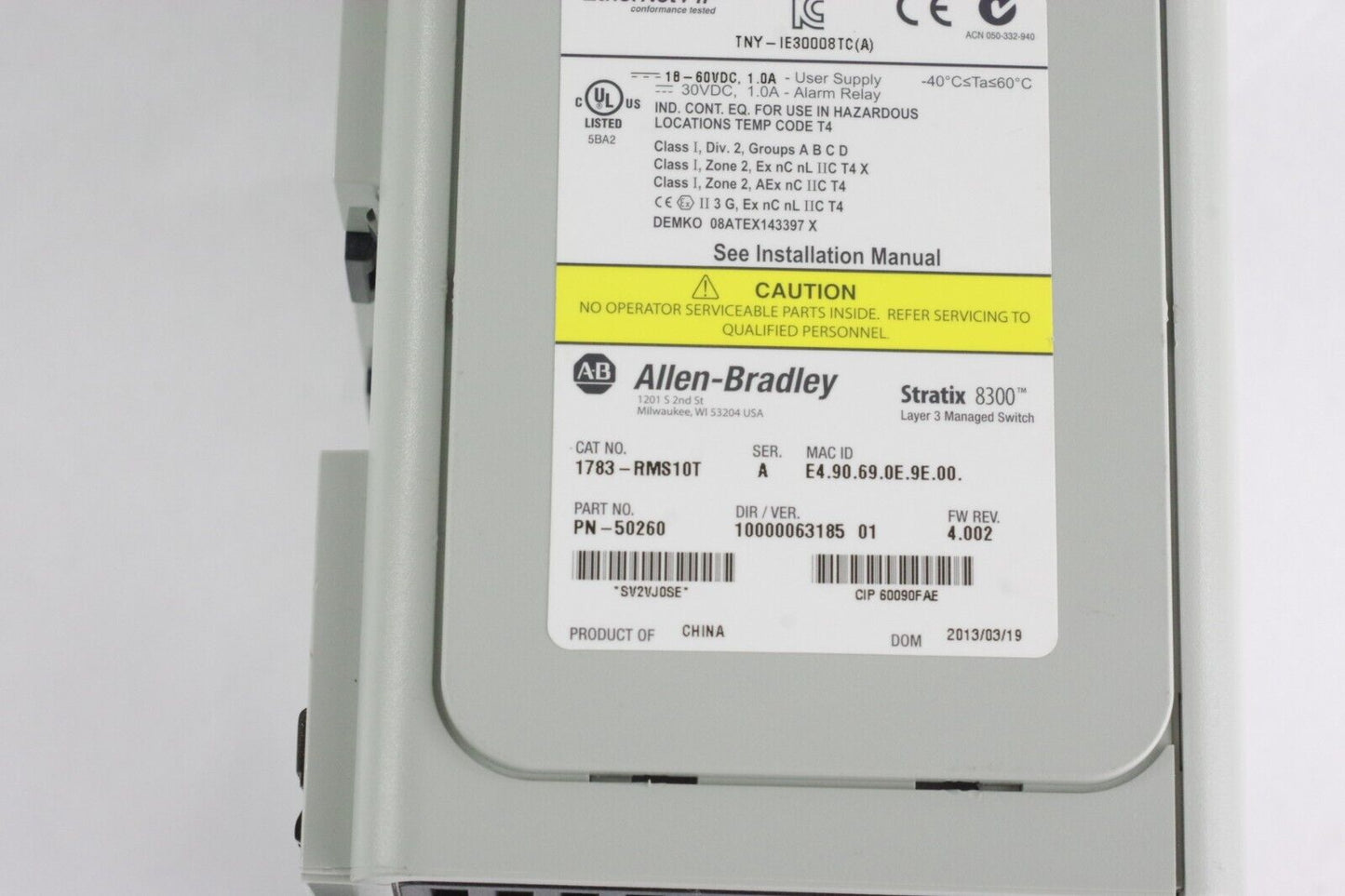 Allen Bradley 1783-RMS10T Ser A Stratix 8300 Ethernet Switch PN-50260 Rev. 4.002