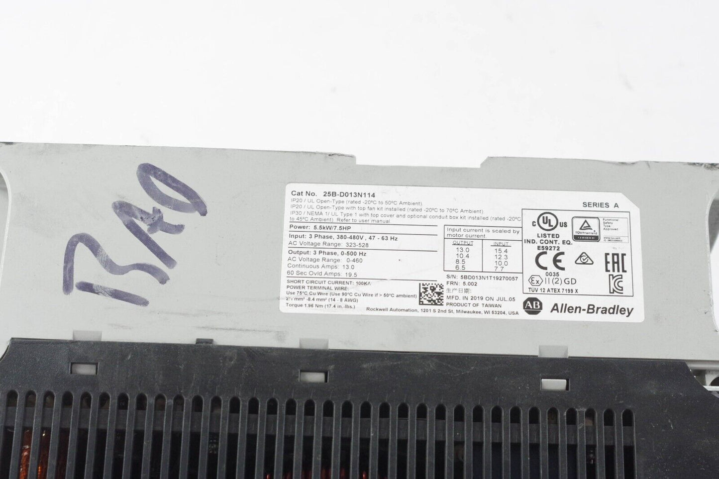 Allen Bradley 25B-D013N114 AC Drive 7.5hp 480vac - For parts or repair