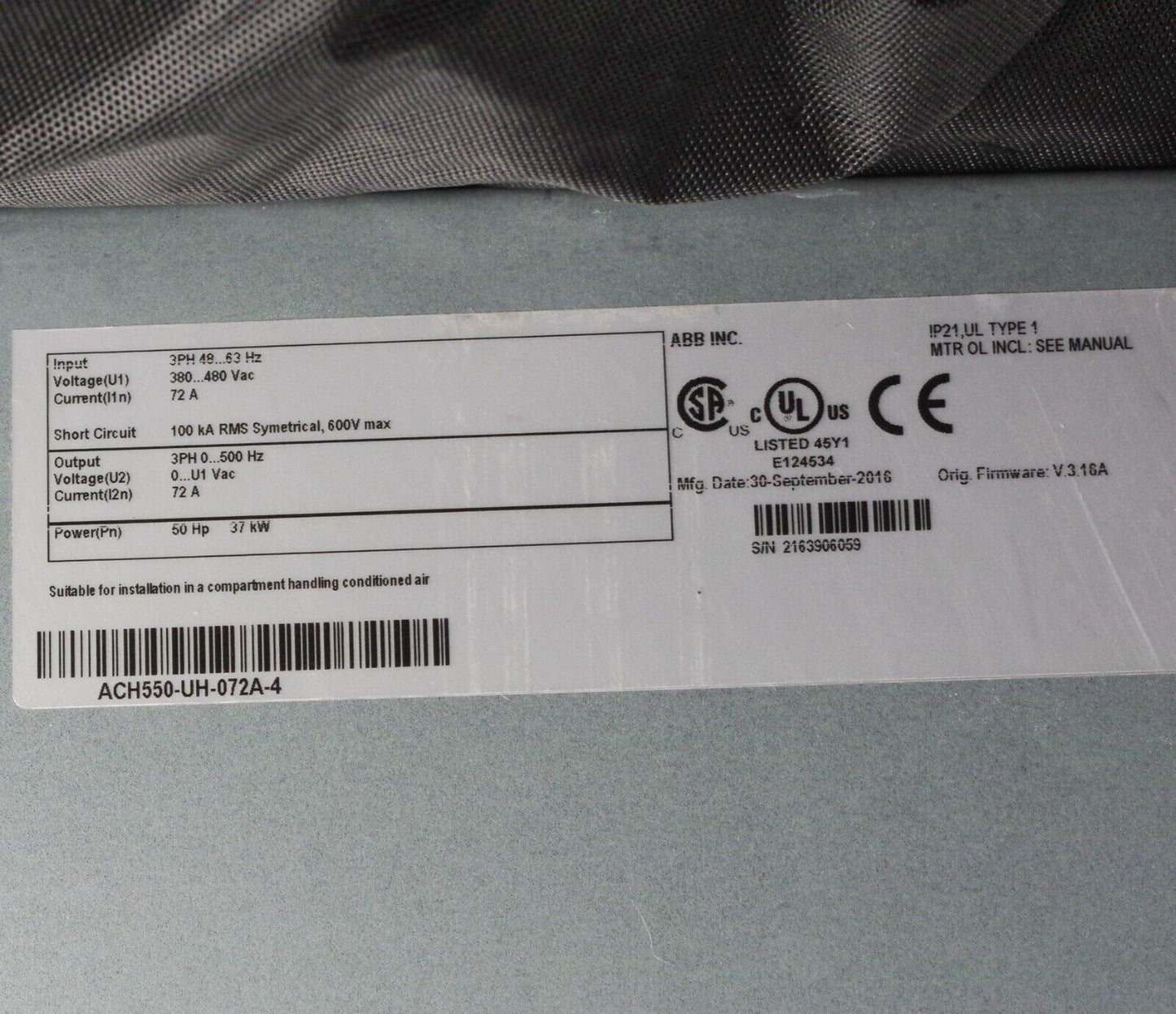 ABB 50hp Variable Frequency Drive ACH550-UH-072A-4 ACH550UH072A4 + Warranty