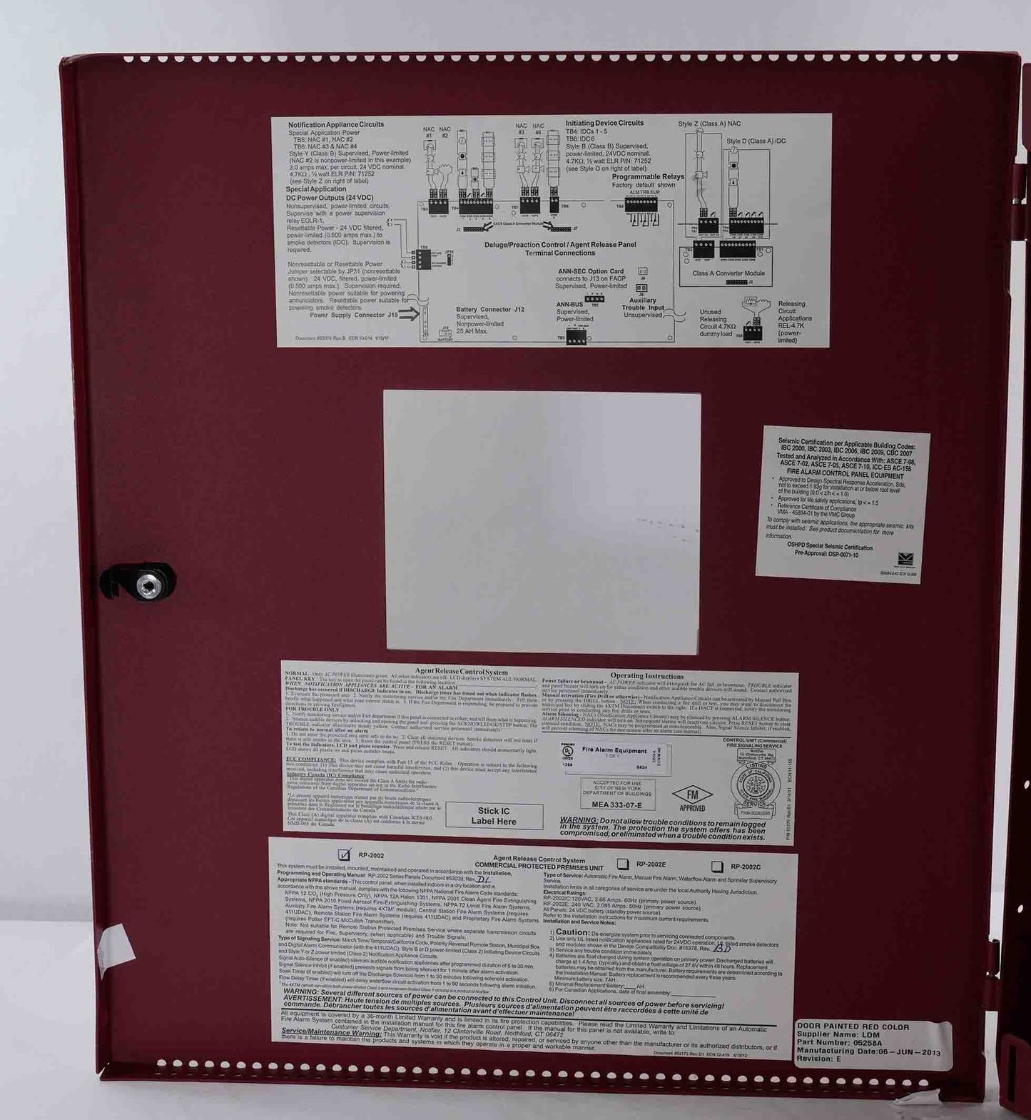 Honeywell RP-2002 Six-Zone Fire Alarm Agent Release Control Panel - Untested